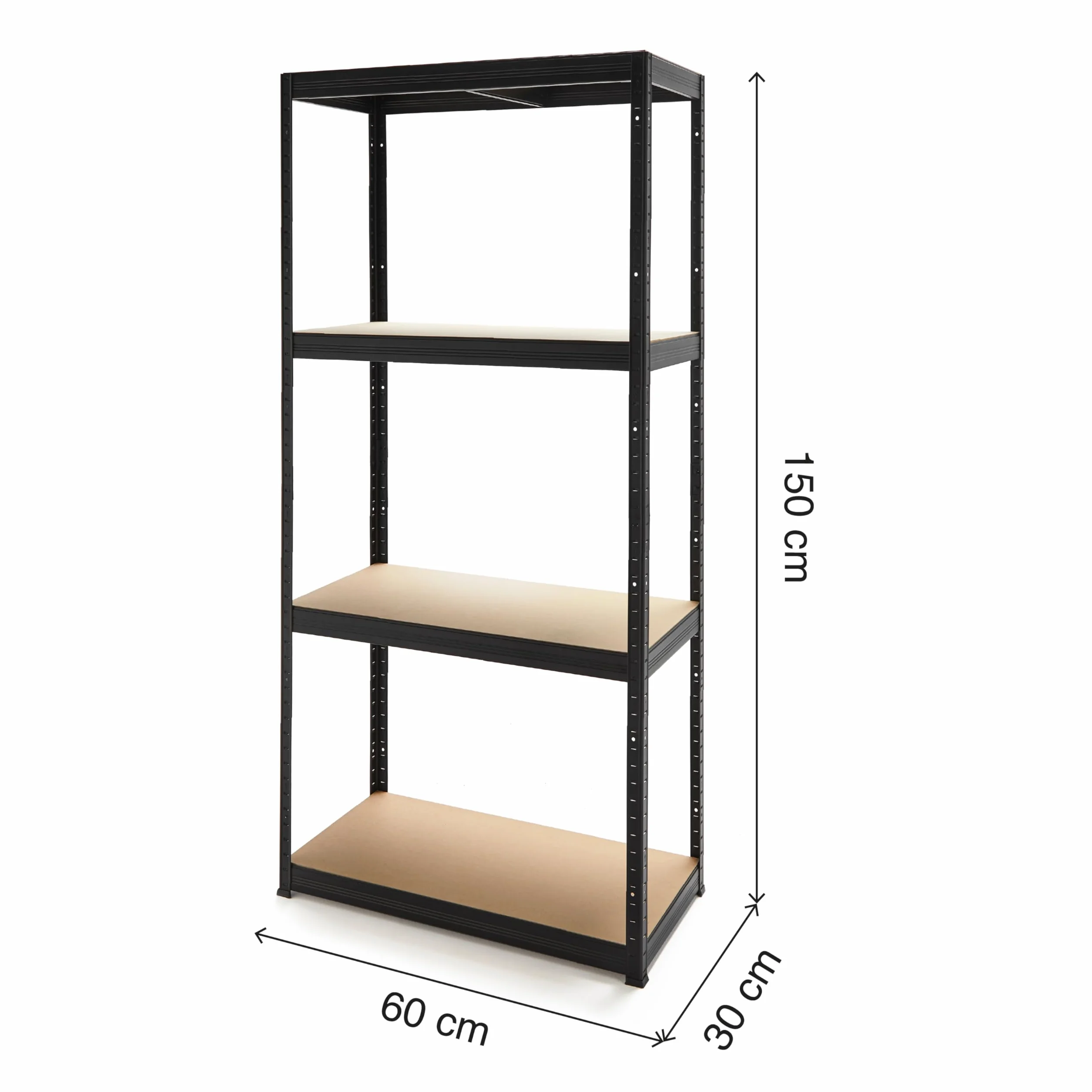 KG KITGARDEN Metalowy regał do przechowywania stali w kolorze czarnym i 4 półki MDF, 150x60x30cm