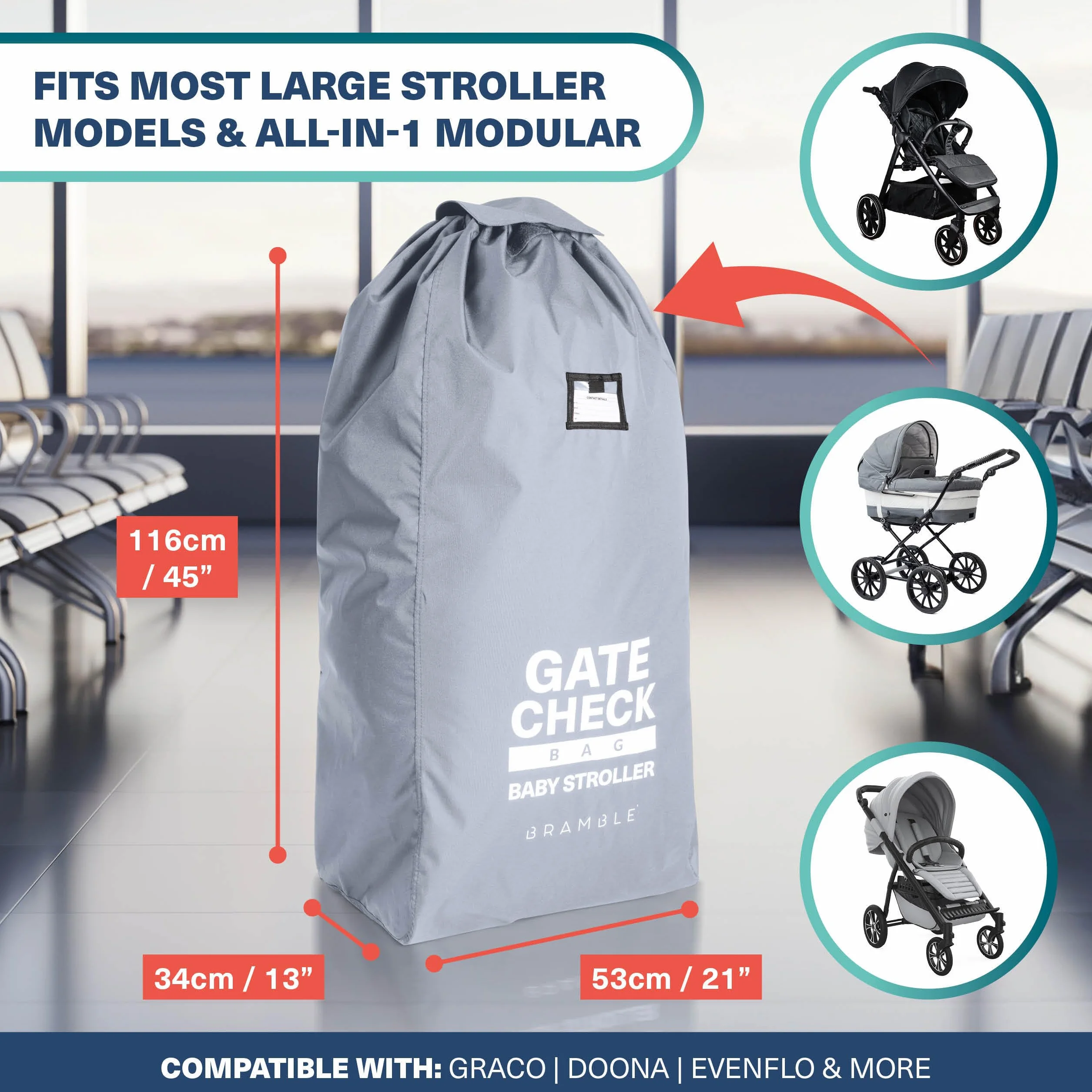 Bramble - XL Gate Check torba transportowa na wózek dziecięcy – podróż samolotem i przechowywanie – wytrzymała i wodoszczelna – duża 116 x 53 x 34 cm