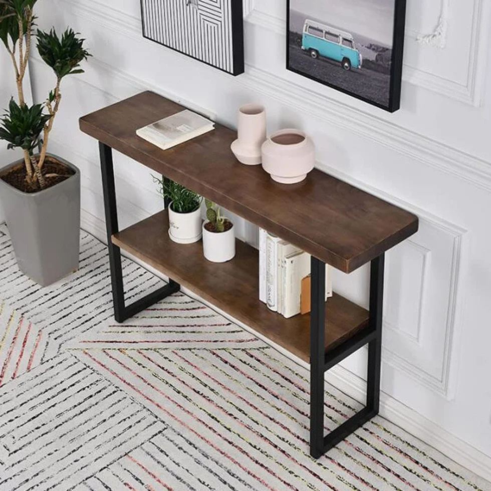 XIAOLIN Tabela Konsoli Z Magazynem, 100x35x80cm, Przemysłowe Wejście Stołowe Stołowe Drewniane Pulpit I Metalowa Rama, Salon, Sypialnia