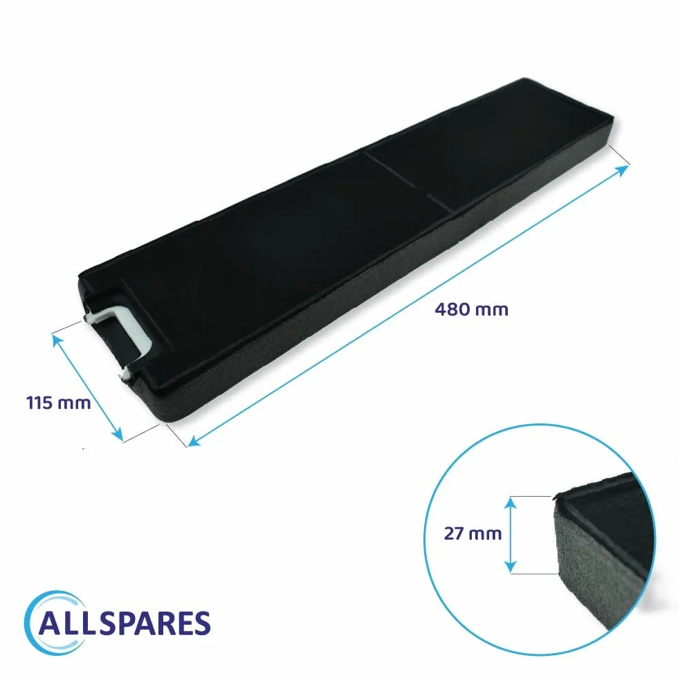 AllSpares Filtr z węglem aktywnym odpowiedni do okapów kuchennych Miele DKF 13-1 Active AirClean 6485741, 11762540 | DA3366, DA3460, DA3466, DA3490, DA3496 | 115 x 480 x 27 mm (2)