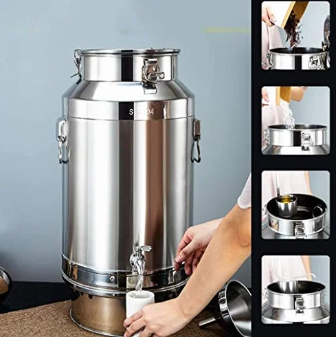 Heavy Duty Stainless Steel Milk Jug With Tap Sealed Container For Oil Wine Storage 304 Rdzeszczoodporne wiadro z czajnikiem Łatwy do czyszczenia do domu Camping Kitchen Fermentation i płynne dozowanie