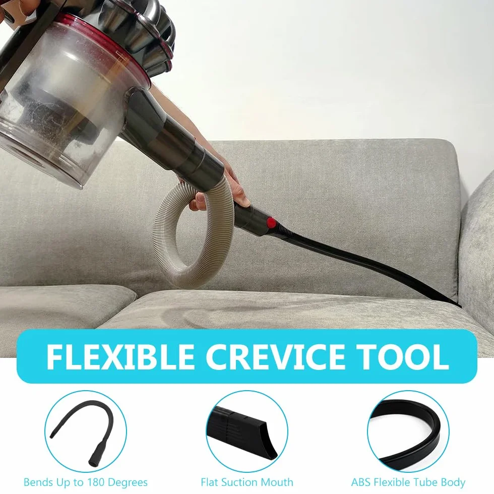 BUZIFU 4-częściowy zestaw akcesoriów do odkurzacza Dyson V7, V8, V10, V11, V12, V15, przedłużacz węża + elastyczna ssawka szczelinowa + adapter, akcesoria, przyłącze węża zapasowego, długa płaska