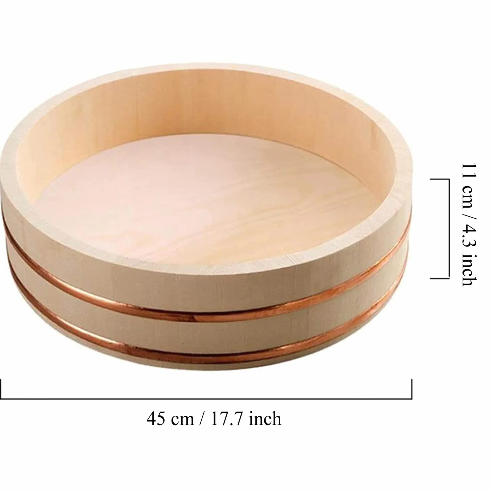 Drewniana wanna do mieszania ryżu Hangiri Oke, zestaw do robienia sushi z wałkiem do ryżu, japońska miska do sushi, 45 cm