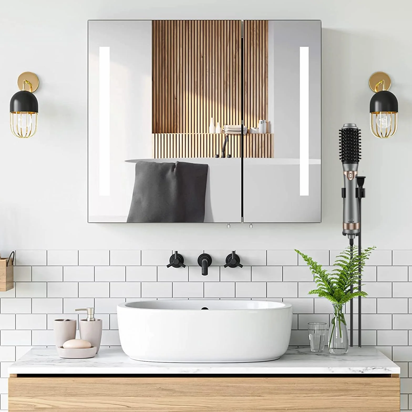 Niewymagający wiercenia uchwyt na prostownice i prostownice do włosów, uchwyt ścienny na szczotkę do prostowania i lokówki, odporny na wysokie temperatury, metalowy organizer do Dyson Airwrap