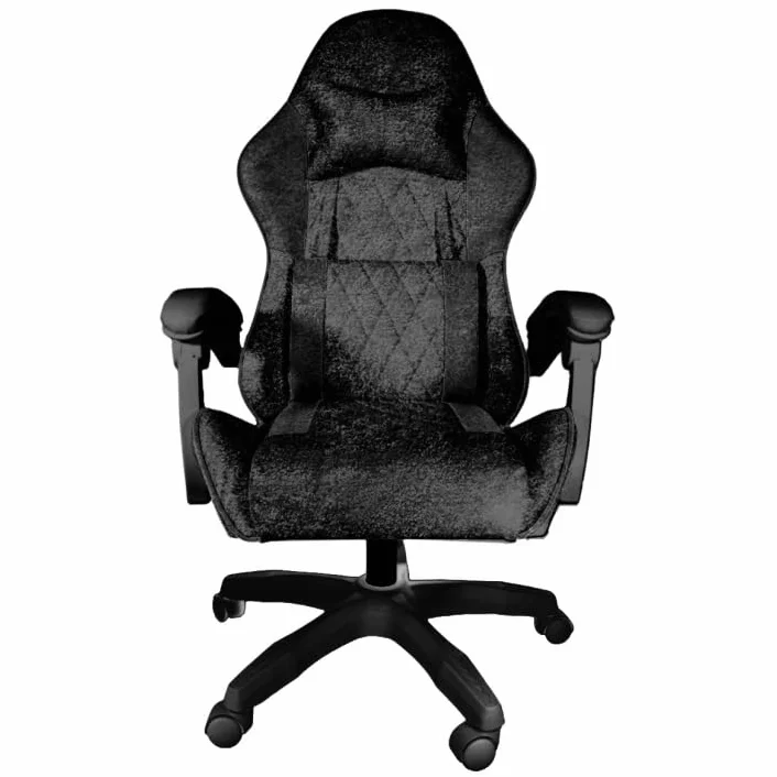 Fotel Gamingowy Prestige – Ergonomiczne Krzesło Biurowe z Funkcją Masażu i Wysuwanym Podnóżkiem, Miękka Tapicerka Materiałowa, Poduszka Lędźwiowa i Zagłówkowa (Czarny (Welur))