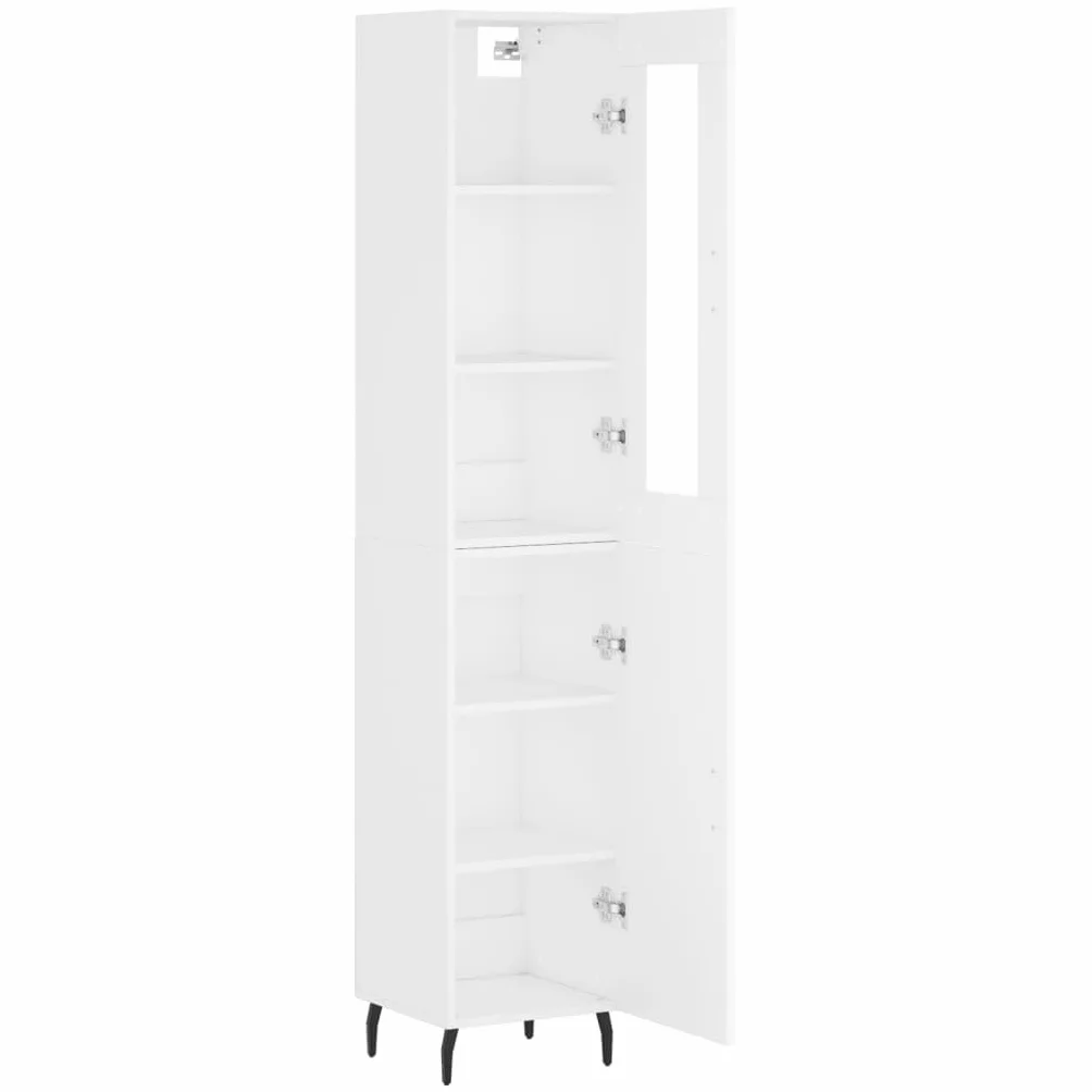 Générique Bufet wysoki biały 34,5x34x180 cm z drewna inżynieryjnego, szafka do przechowywania z metalowymi drzwiami i nogami, duża przestrzeń do przechowywania do organizacji codziennych niezbędnych