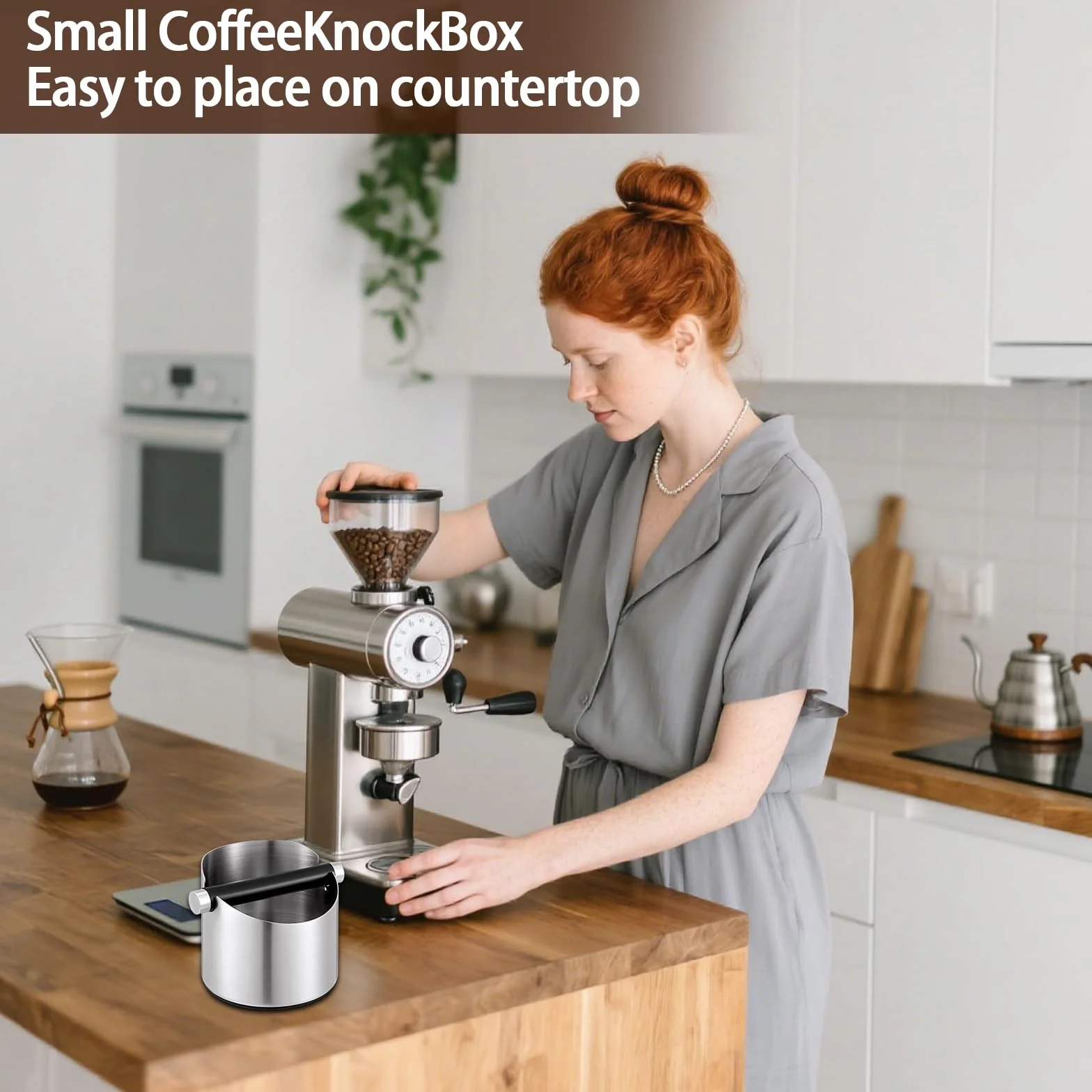 Pojemnik na kawę ze szczotką, pojemnik na kawę ze stali nierdzewnej – małe pudełko do espresso, antypoślizgowa podstawa, pojemnik na odpady kawy o dużej pojemności, zdejmowany puk, akcesoria