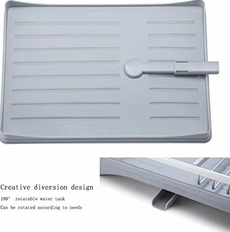 Ociekacz do Naczyń Suszarka do Naczyń Aluminiowa Suszarka Do Naczyń Kuchennych Zlewozmywak Ociekacz Stojak Do Przechowywania Półka Organizator Pojemnik Stojak do Ociekania Naczyń (Color : Grey)