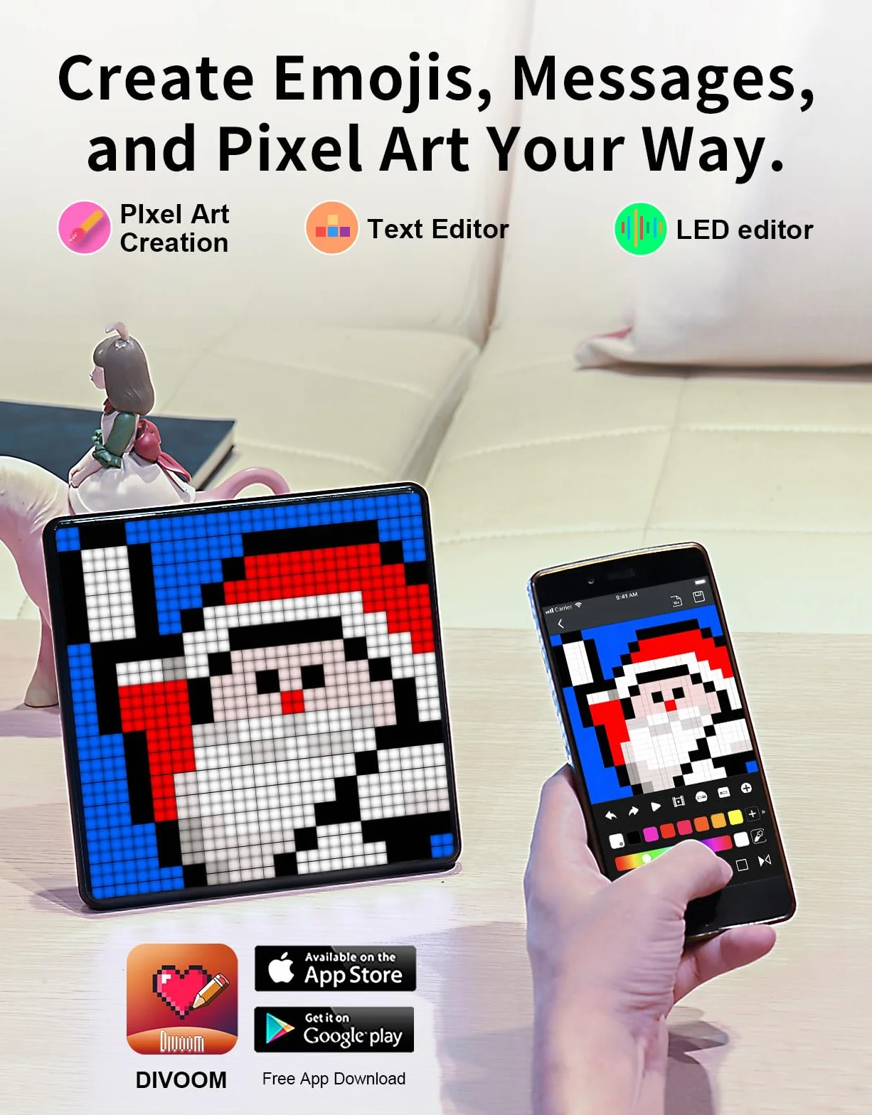 Divoom Pixoo-max wielofunkcyjna cyfrowa ramka na zdjęcia Bluetooth, programowalny wyświetlacz LED Pixel Art 32 x 32, akcesoria do gier, neonowe światło do dekoracji pokoju, znak okna (czarna)