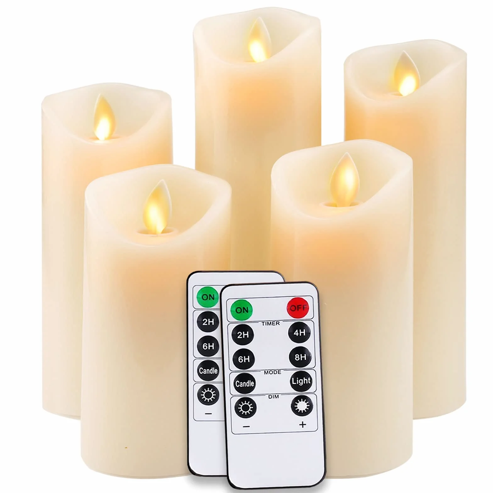 Świece LED, bezpłomieniowe, dekoracyjne świece, świece z prawdziwego wosku, zestaw 5 szt. (13 cm, 14 cm, 16 cm, 18 cm, 20 cm). Świeca pieńkowa, realistycznie migoczące płomienie LED, z pilotem