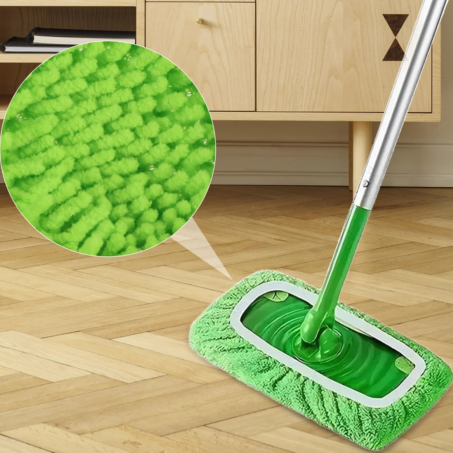QWORK 4 sztuki podkładek z mikrofibry wielokrotnego użytku kompatybilne z mopem Swiffer - 2 x koralowy i 2 x szenilowy, zmywalne ściereczki podłogowe do twardych podłóg.