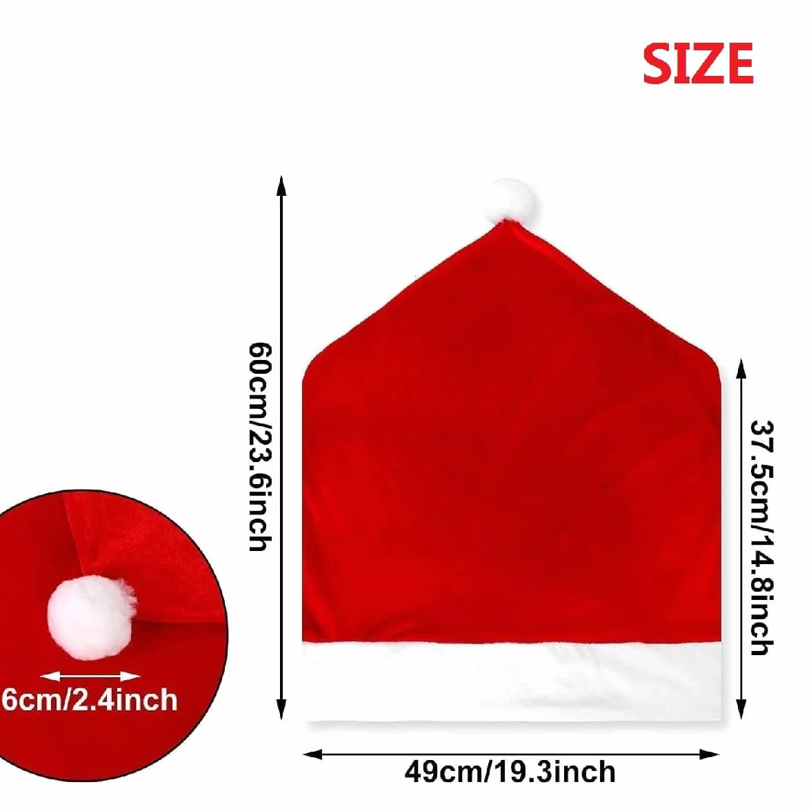 Kiuiom Pokrowce na krzesła na Boże Narodzenie, pokrowce na krzesła w kształcie czapek Świętego Mikołaja, dekoracja bożonarodzeniowa, 6 szt. czapek bożonarodzeniowych na krzesła na Boże Narodzenie, do