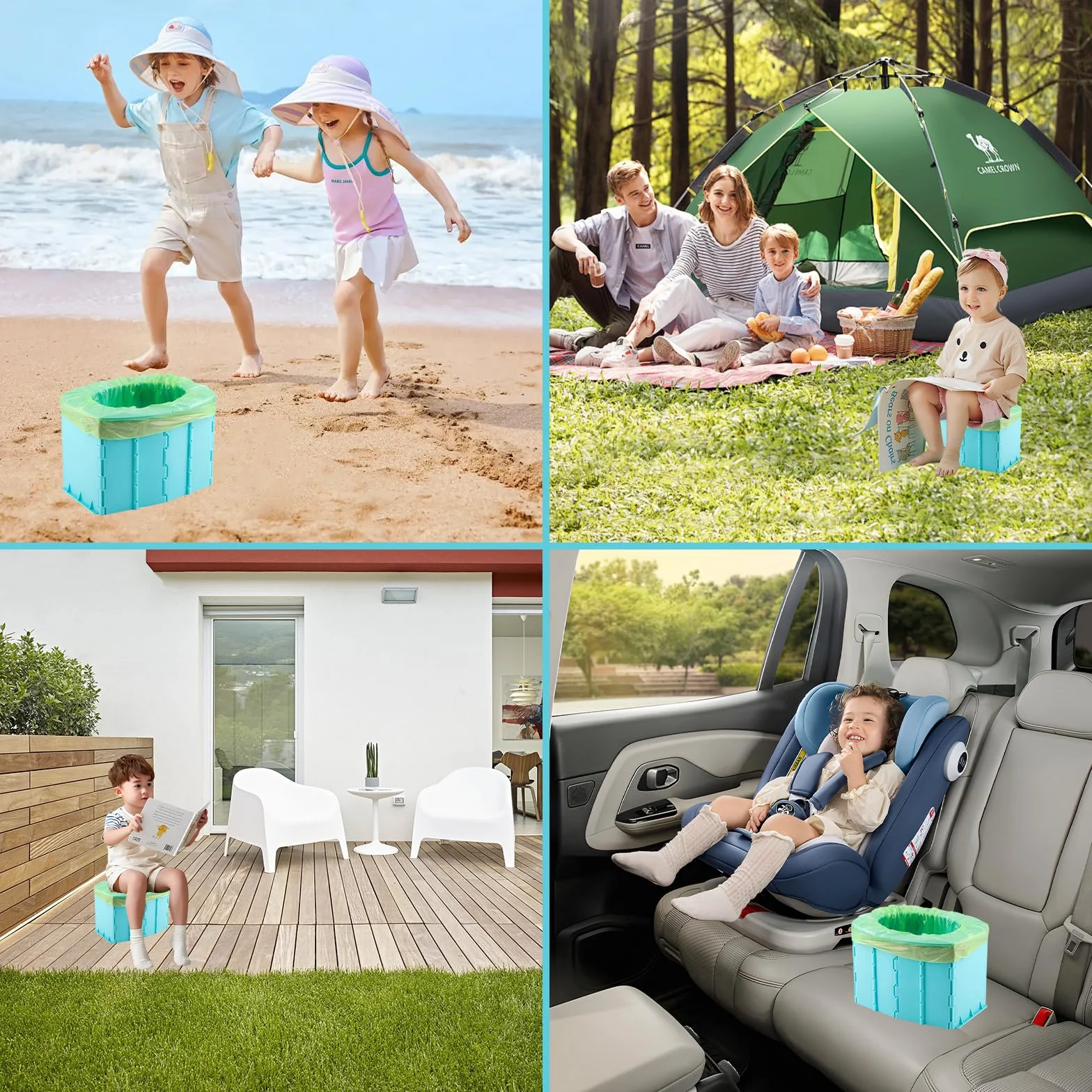Vaskula Potty for On the Go Travel Toilet Children with Storage Bag and 35 Garbage Bags Foldable Potty for Emergencies Hiking Camping Car Indoor and Outdoor Use (Blue)
