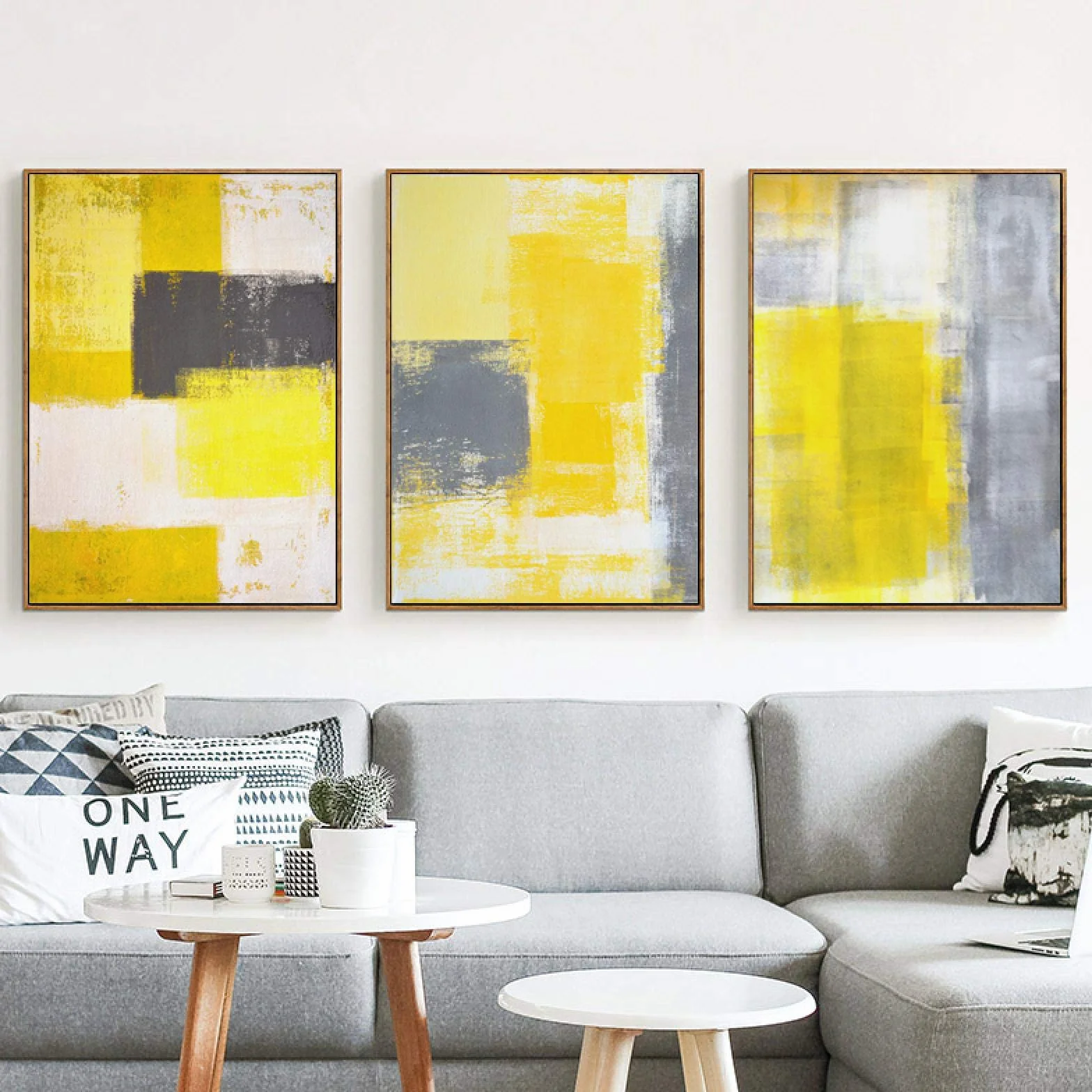 Abstrakcyjna farba żółty szary i biały obraz na płótnie plakat artystyczny obraz mural sypialnia dekoracja ścienna do domu mural 60x90cmx3 bezramowa