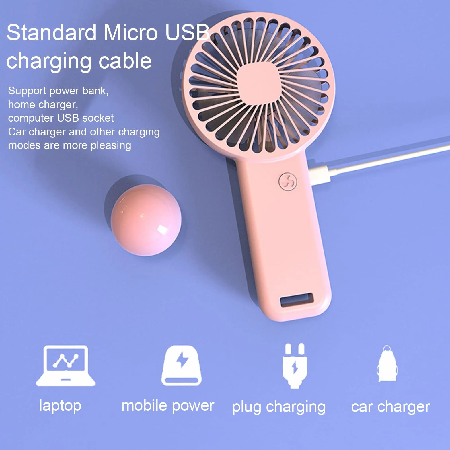 Luqeeg Miniwentylator ręczny, ładowalny, ładowanie USB, cichy mały kieszonkowy, przenośny dla dzieci, zasilany bateriami, chłodzący