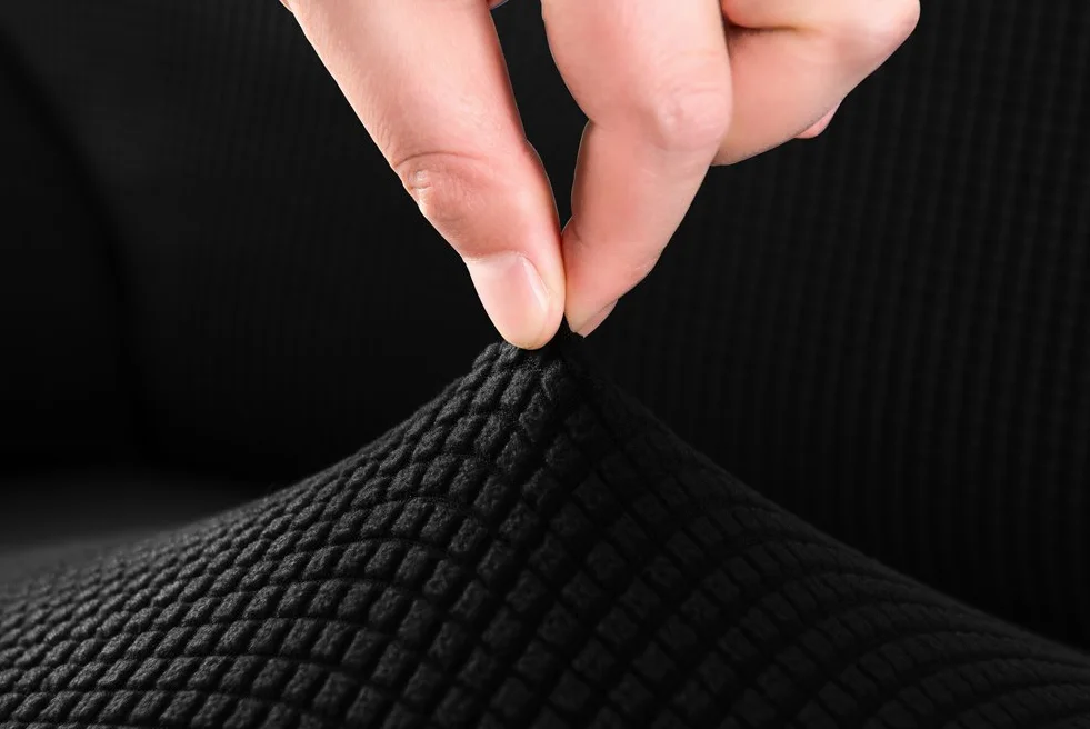 Grube pokrowce na sofę 1 2-3-4-osobowa żakardowa sofa pokrowiec antypoślizgowy łatwe dopasowanie dziewiarski poliester spandex tkanina stretch wszystkie pory roku ochraniacz na kanapę (2-osobowa: 140-185 cm, czarny)