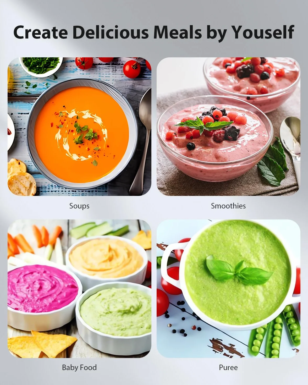 Wydajny blender zanurzeniowy 1000 W, blender ręczny 2025 z 25-biegowym silnikiem bezszczotkowym i wytrzymałym, ręczny mikser 4 w 1 z rozdrabniaczem, trzepaczką, zlewką i