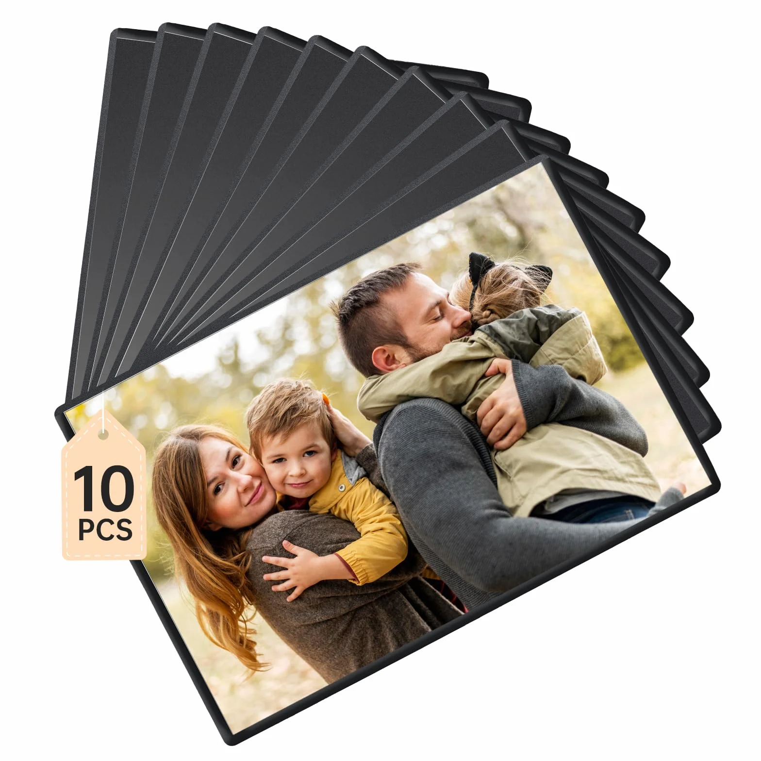 FRETONBA 10 sztuk magnetycznych ramek na zdjęcia, 15 x 10 cm magnesy na zdjęcia do samodzielnego zaprojektowania, magnesy na lodówkę kieszenie na pocztówki, czarne