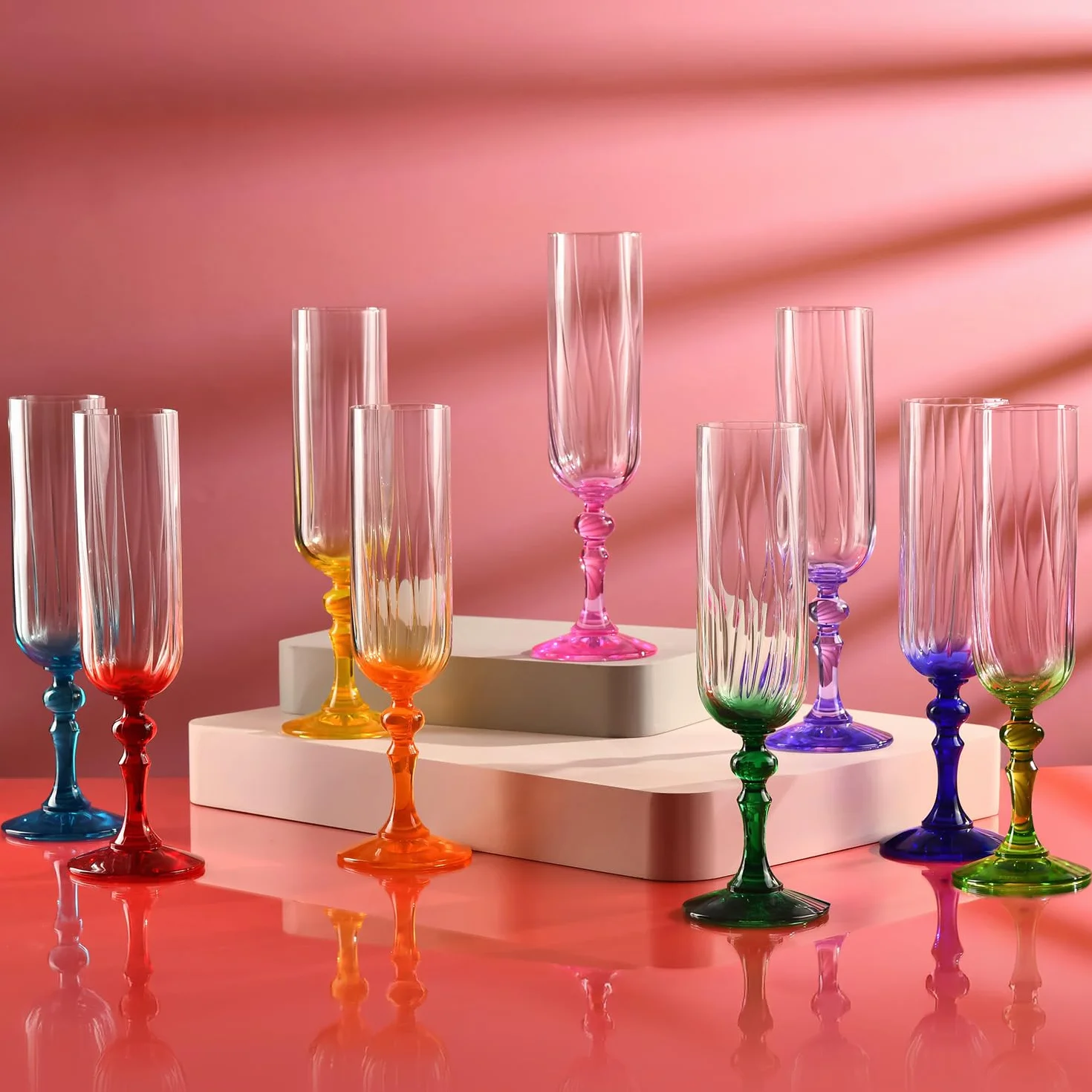 Kieliszki do szampana KROSNO 220 ml z żółtą nóżką, zestaw 2 szt. – do Mocktaili, Mimosa, Prosecco, Cava i Spritz – bez ołowiu – można myć w zmywarce – Bubble Celebration Moments