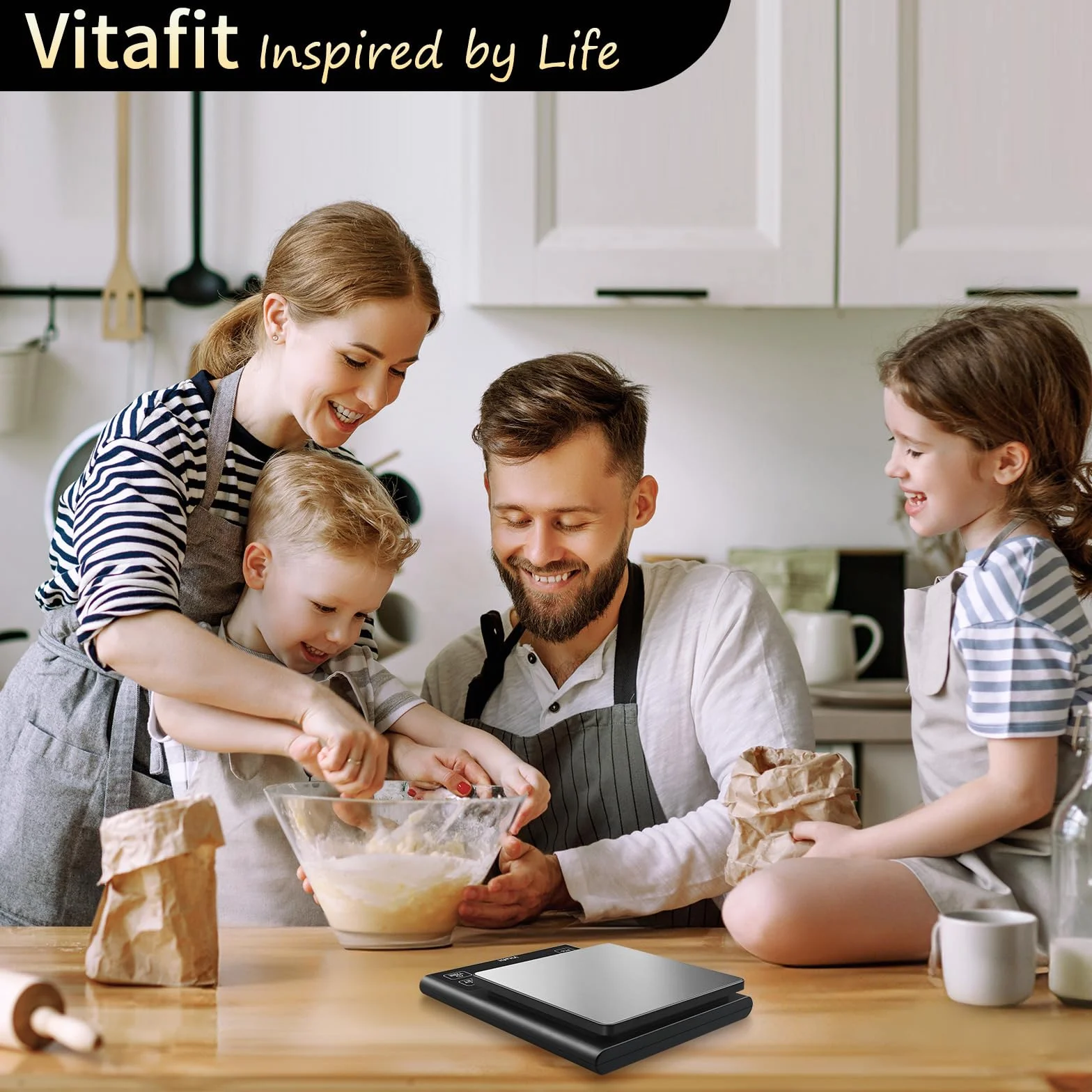 Vitafit 5kg Waga Kuchenna, Dokładność 0.1g przez Nasze Profesjonalna Waga Fabryka Od 2001, Cyfrowa Waga Funkcją Procentowego Do Gotowania, Pieczenia i Kawy, Stali Nierdzewnej, Duża Dioda LED, Czarny