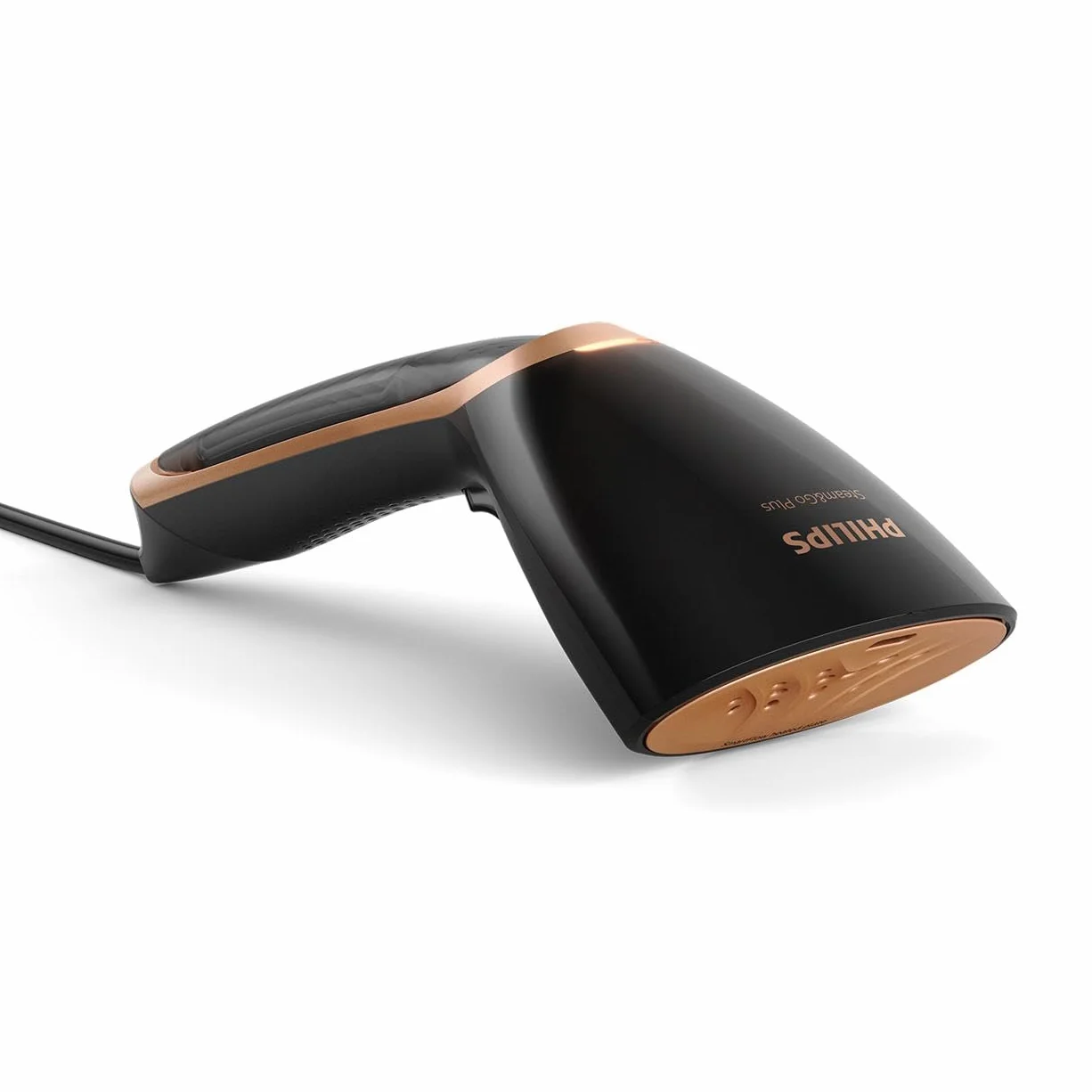 Philips Parownica Ręczna Steam&Go - 1300W, Przepływ pary 24 g/min, Kompaktowa ergonomiczna konstrukcja, Nagrzewana płyta SmartFlow, Akcesoria w zestawie, Czarno-miedziany (GC365/80)