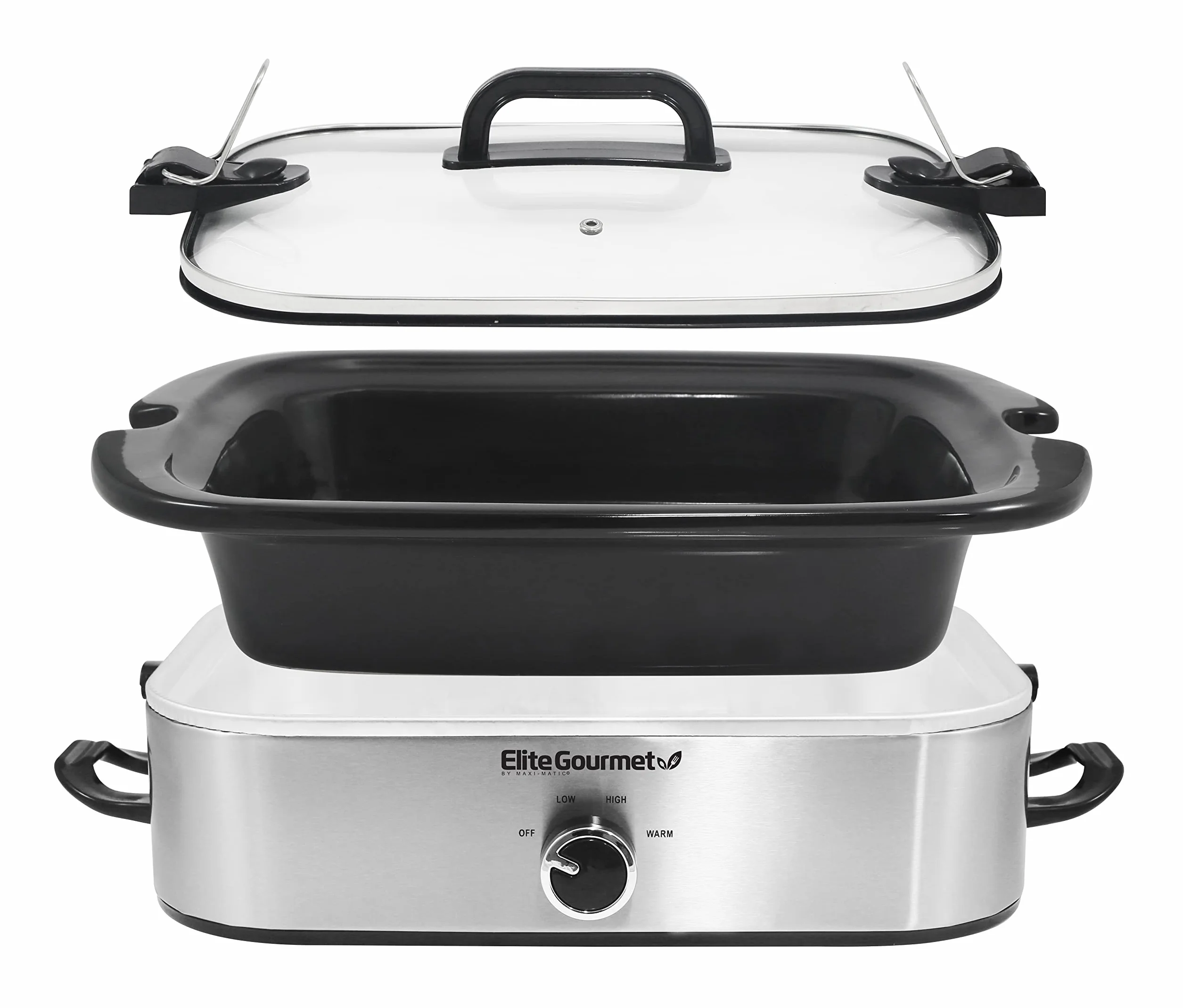 Elite Gourmet MST-5240SS garnek do garnka z zamykaną pokrywką, regulowana temperatura, utrzymuje ciepło, nadaje się do piekarnika i mycia w zmywarce, pojemność 3,3 l, stal nierdzewna