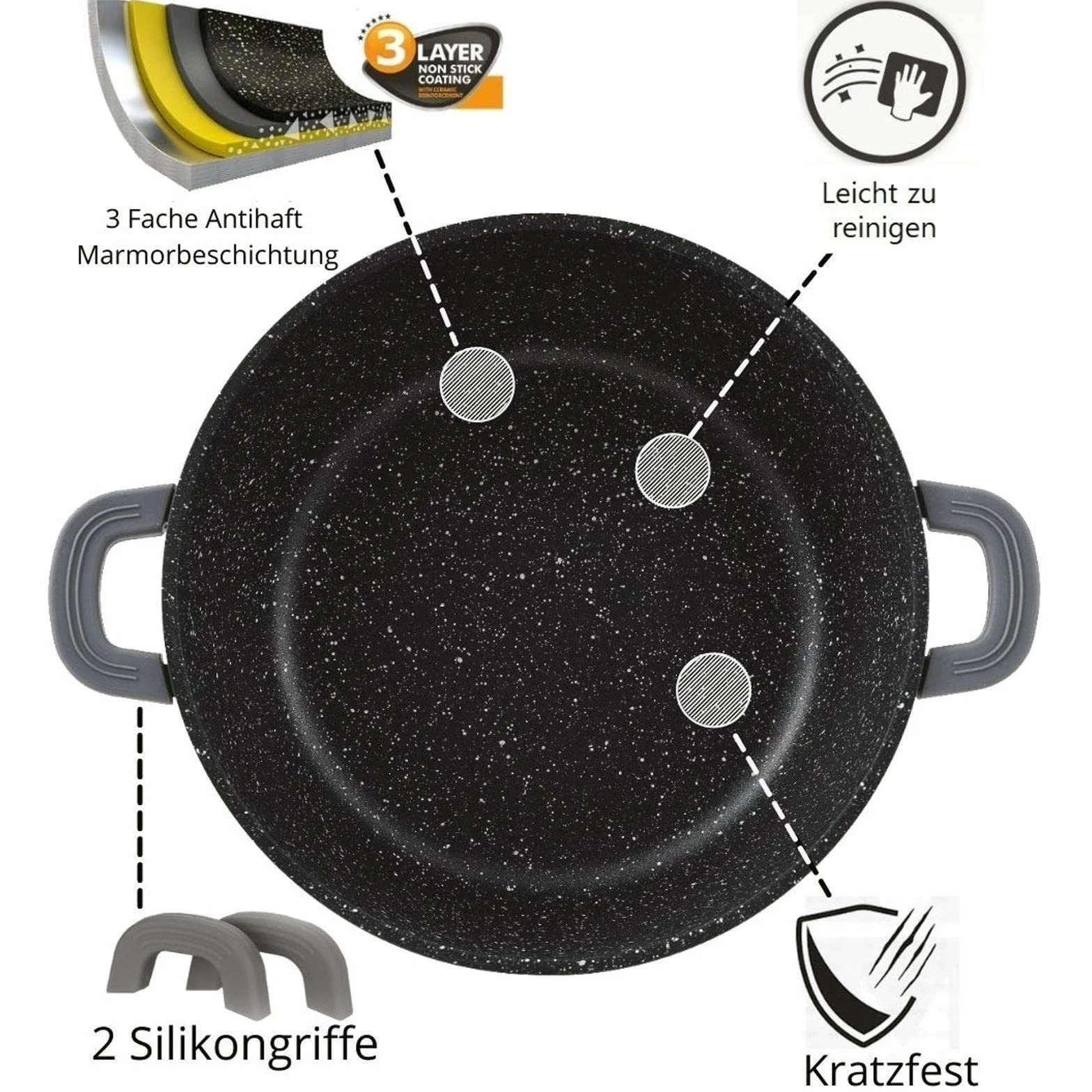 Patelnia do duszenia Ø32 cm z pokrywką szklaną, patelnia do serwowania, garnek do pieczenia, patelnia do smażenia, garnek indukcyjny, patelnia z odlewu aluminiowego, garnek do duszenia, rondel z
