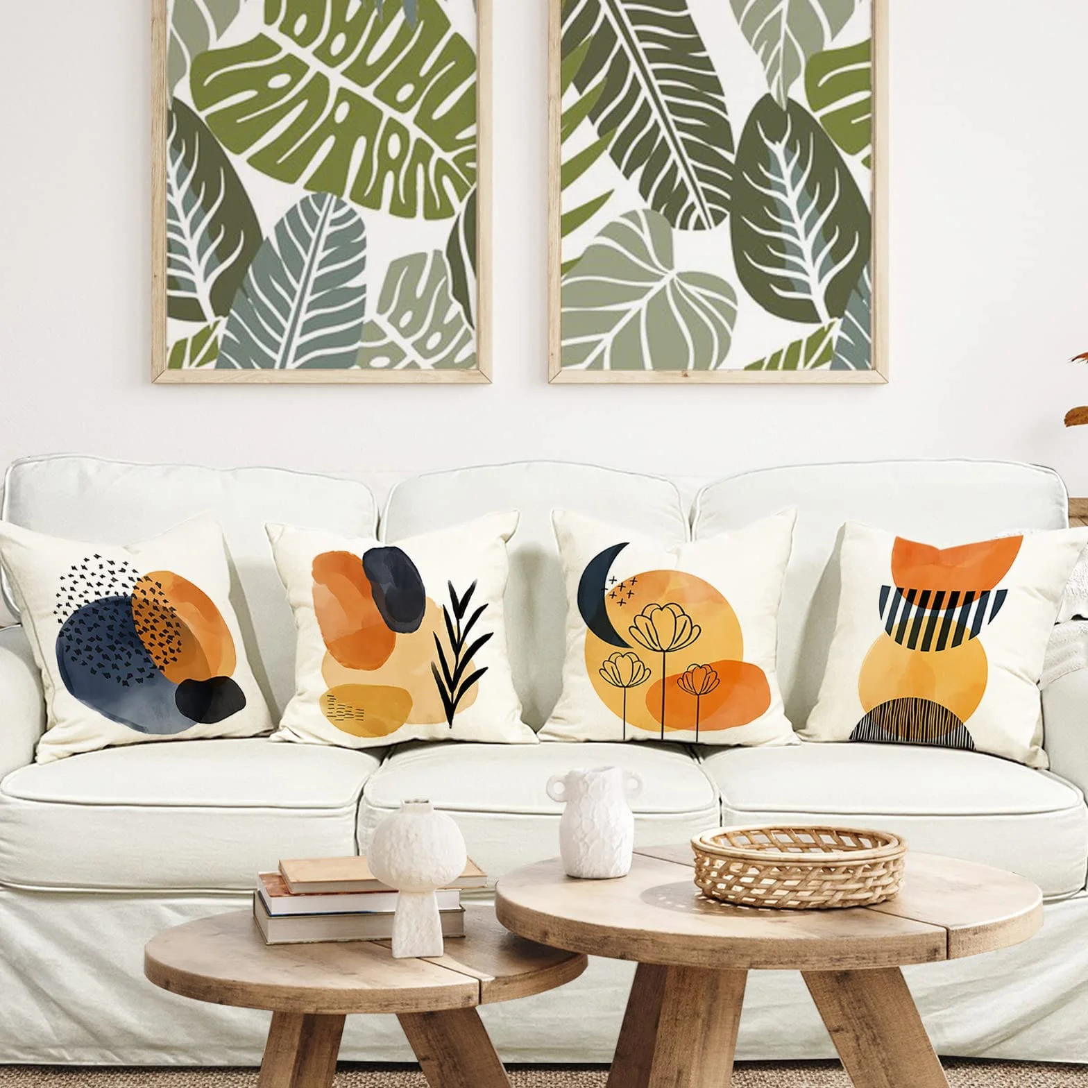 ZWJD Poszewka na poduszkę 50 x 50 cm, zestaw 4 szt., poduszki dekoracyjne, lniane poszewki na poduszki, geometryczny wzór, na sofę, do salonu, poduszki ozdobne, 50 x 50 cm, A081-20