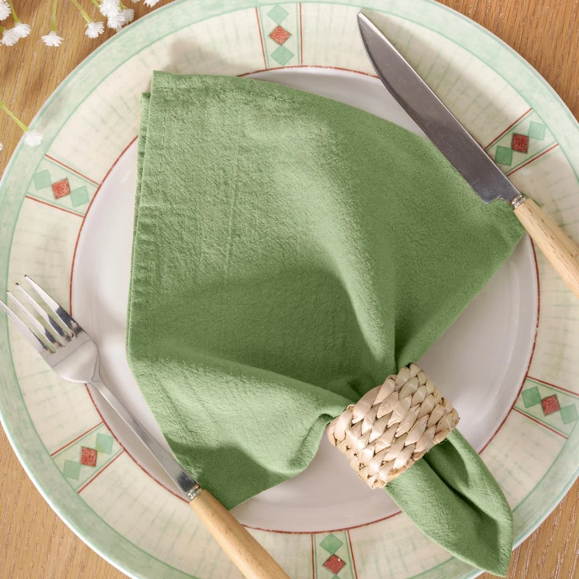 MLMC Zielone Szafirowe Serwetki z Bawełny i Lnu Styl Rustykalny Miękkie Prasowane Serwetki na Obiad Zestaw 8 sztuk 43x43 cm na Ślub Wiosenną Uroczystość Baby Shower Codzienne Użytku