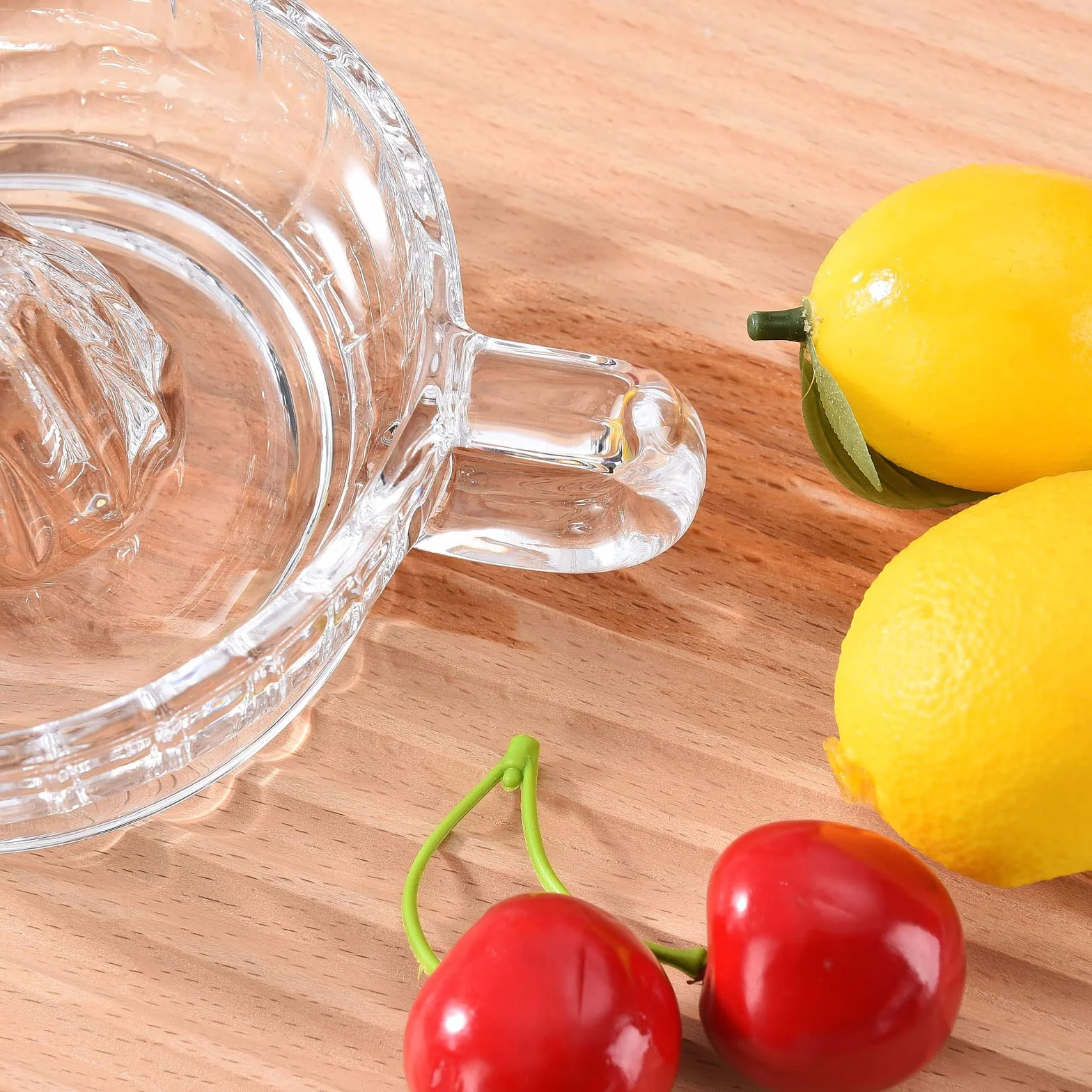 Derefine szklana praska do cytryn, wyciskarka do cytrusów z uchwytem i lejkikiem, mała ręczna praska do pomarańczy, przezroczysta ręczna wyciskarka do pomelo, pomarańczy, cytryny (przezroczysta)