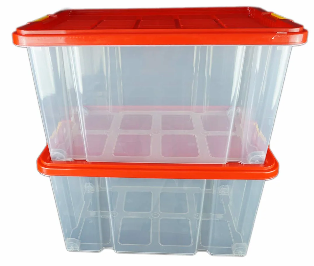 Eurobox z rolkami z pokrywką, 80 l, 61 x 40 x 46, przezroczyste, pudełko do przechowywania, pudełko do układania w stos, pudełko do przechowywania