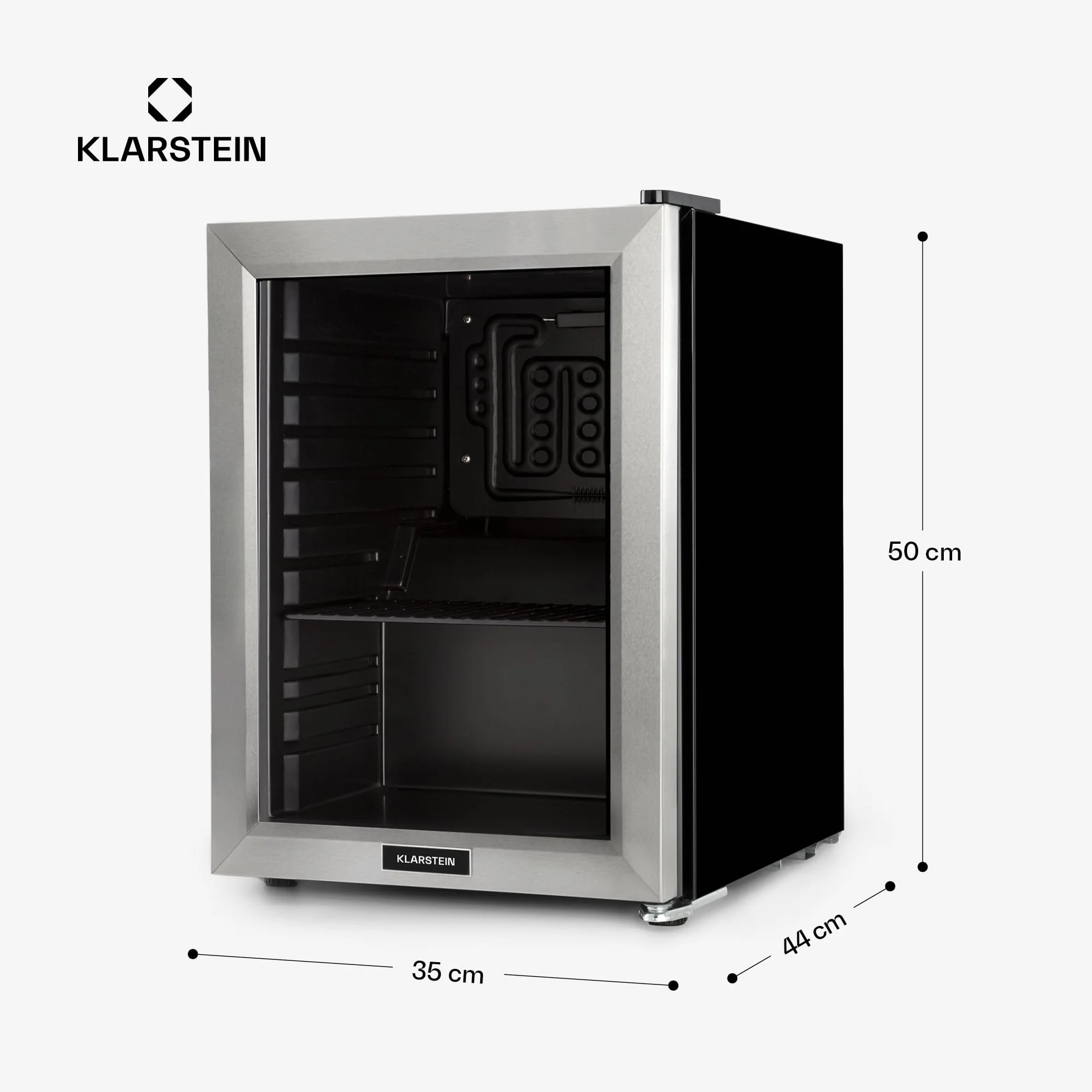 Klarstein Harlem Lodówka na napoje, Minibar, System chłodzenia kompresorowego, Pojemność 23 litry, 5 stopni chłodzenia: 0-10 °C, cicha: 39 dB, 1 metalowa półka kratowa, czarna