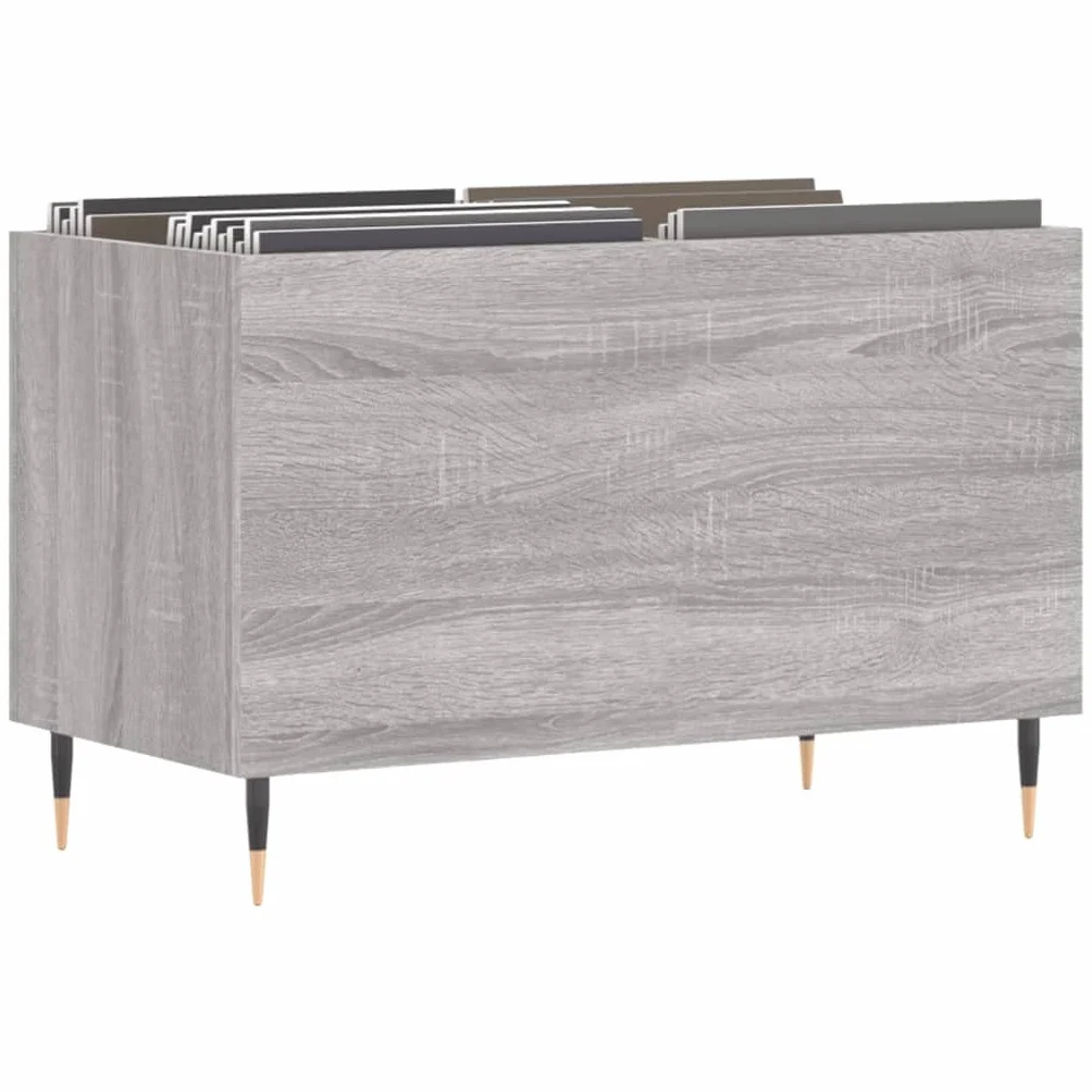 Sonoma szafka panelowa, szara, 74,5 x 38 x 48 cm, materiał drewnopochodny z żelaznymi nogami, do salonu i miłośników muzyki, miejsce do przechowywania płyt LP, zarządzanie kablami, stabilne