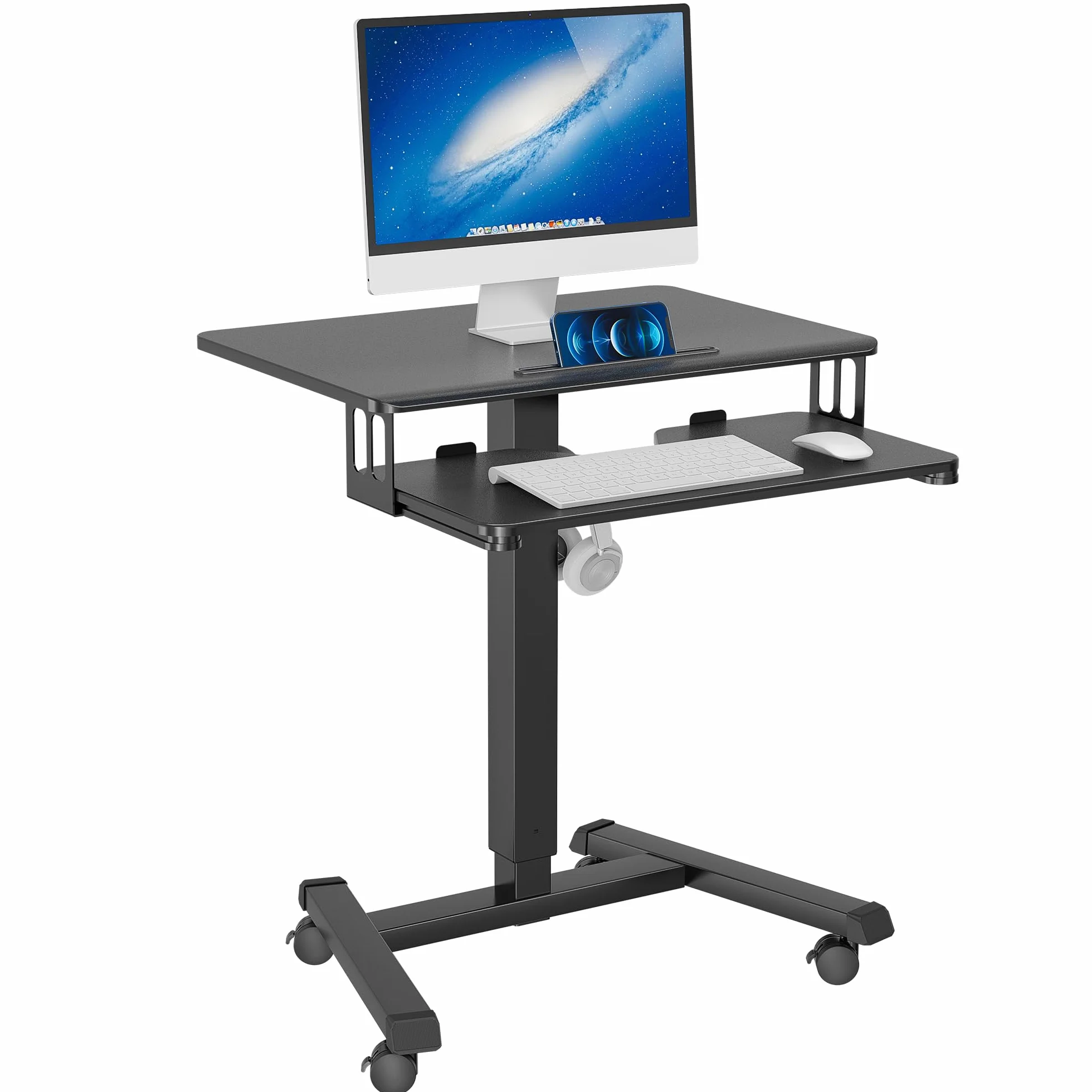 BONTEC Mobilne Biurko Stojące Regulowana Wysokość 72-112 cm Pulpit 65x45 cm Stolik na Laptopa z Półką na Klawiaturę