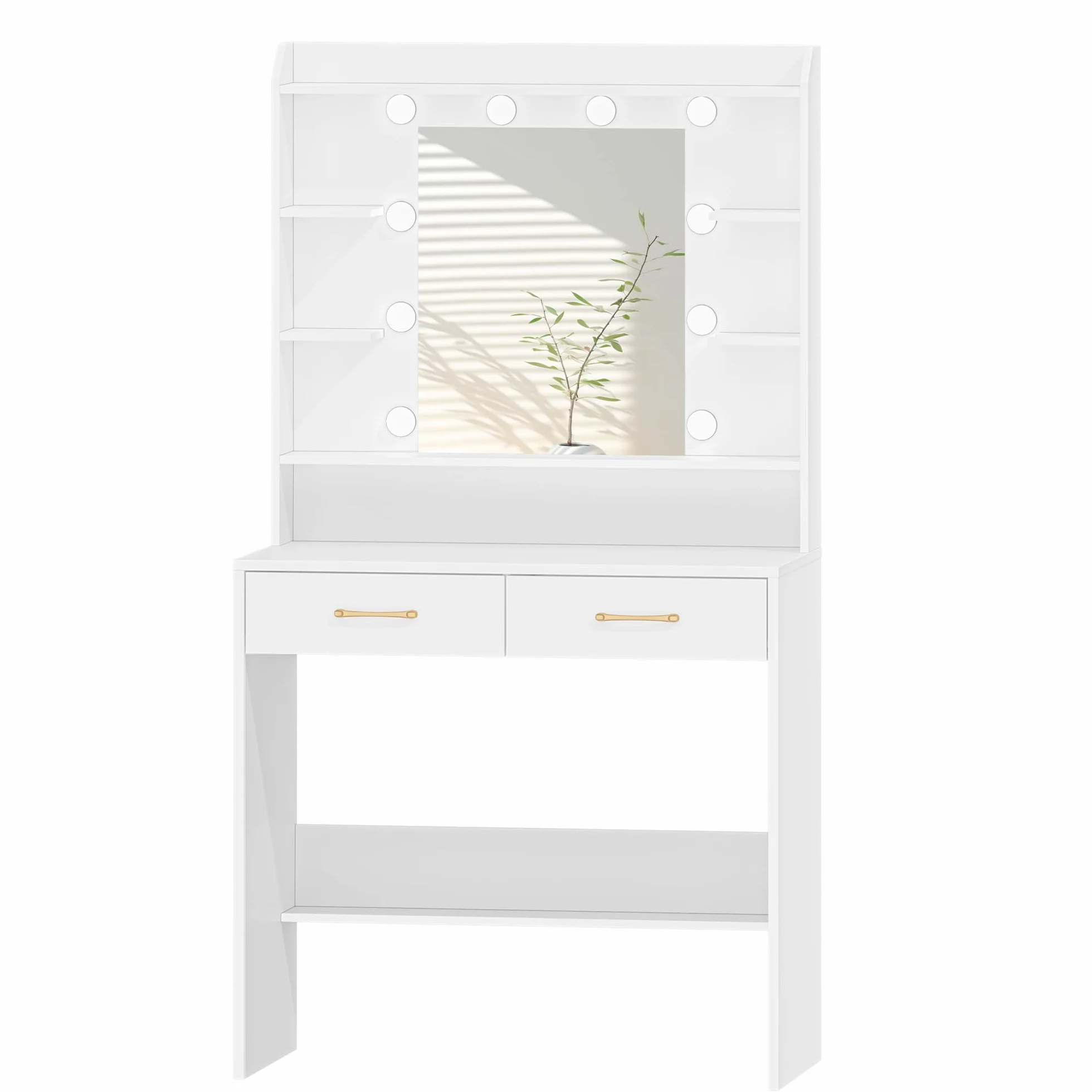 Toaletka Hzuaneri z Lustrem i Oświetleniem LED, Regulowana Jasność, Toaletka z Półkami i 2 Szufladami, do Sypialni, Salonu, 40 x 80 x 149 cm, Biała DT08203XV1