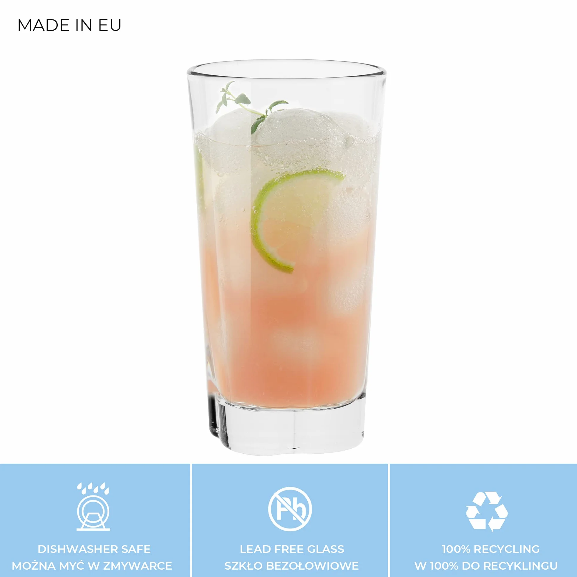 TREND FOR HOME Szklanki Wysokie Szklanki Long Drink Uniwersalne do Drinków Napojów Wody Szkło Przeźroczyste, Komplet Szklanek do Long Drinków, Kolekcja Elin, 300 ML, 6 Sztuk