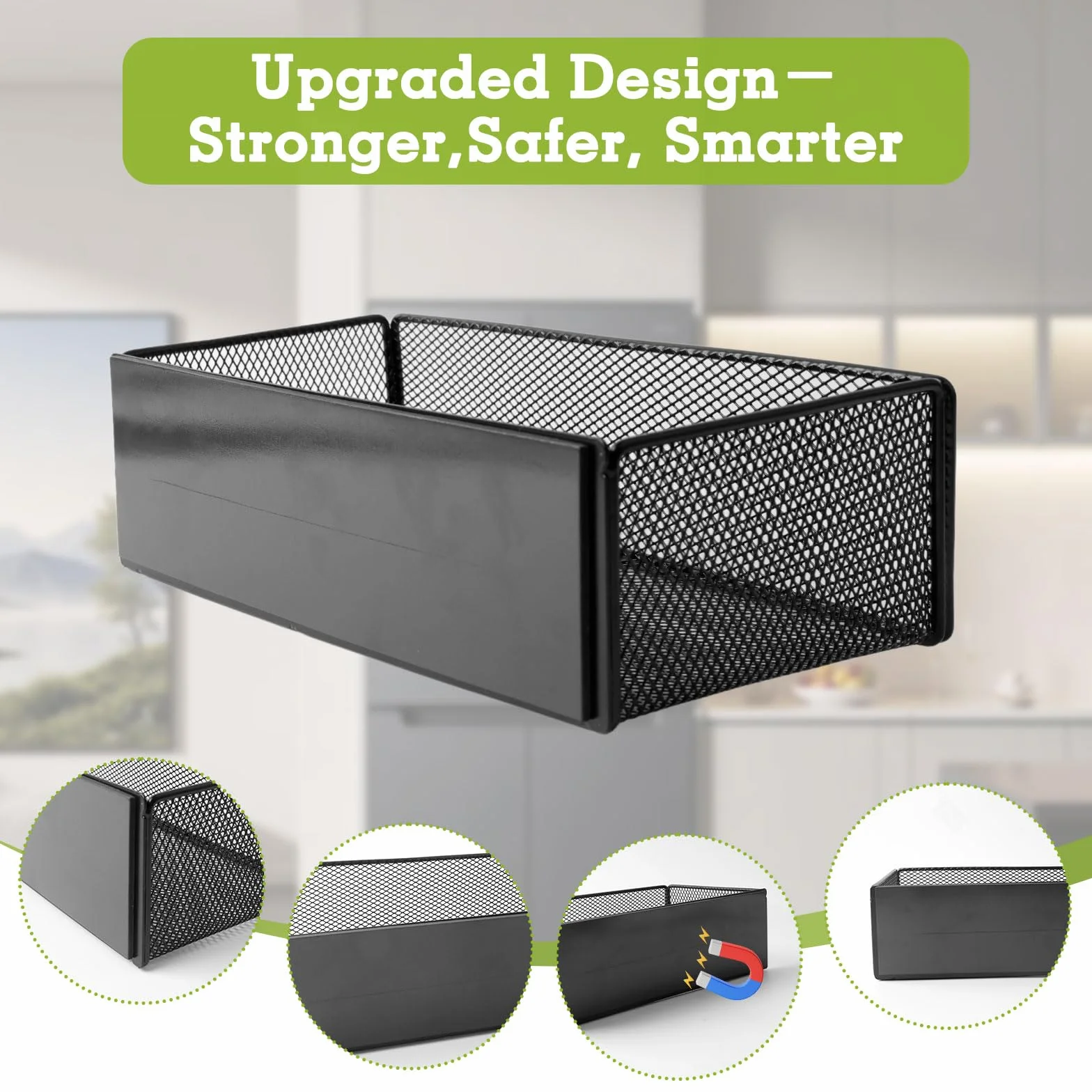 Magnetyczna półka na lodówkę organizer kuchenny bez otworów magnetyczny uchwyt na przyprawy czarny 27 x 12 x 7,5 cm, nośność 7,5 kg