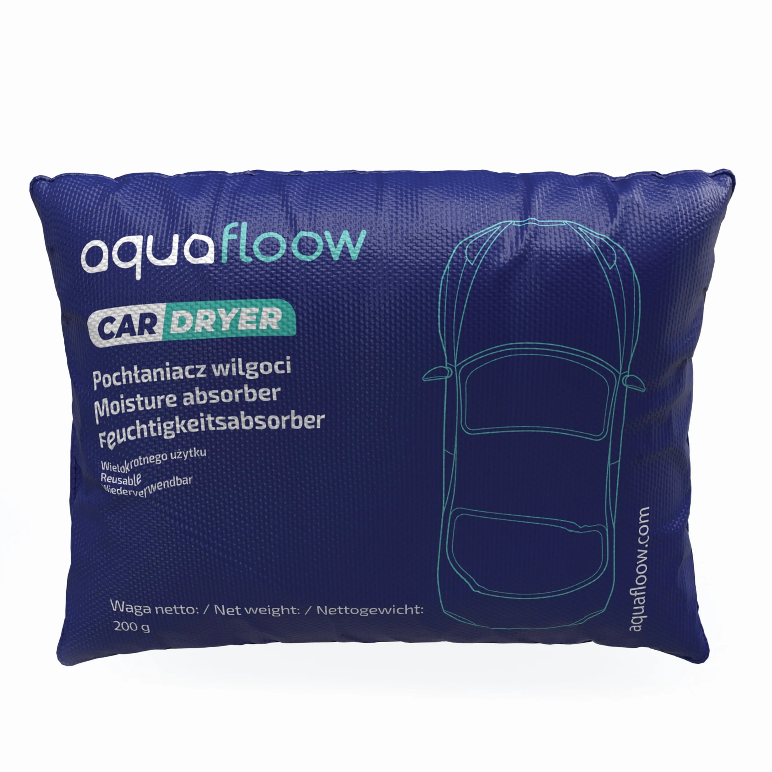 Aquafloow 2x Osuszacz powietrza do samochodu, wielokrotnego użytku, ochrona przed zaparowaniem, do wielokrotnego użytku, poduszka do osuszania zaparowanych szyb samochodowych (2x 0,2 kg)