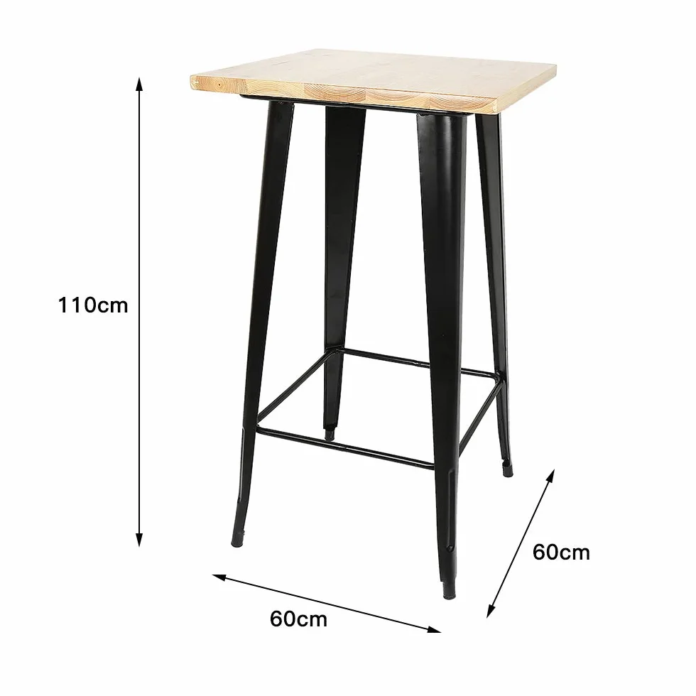 Stolik barowy drewniany metalowy stół jedzący stojący żelazo industrialny stół bistro, kwadratowy wysoki stół 60 x 60 x 110 cm jeść stojący metalowy styl industrialny, dla 2-4 osób