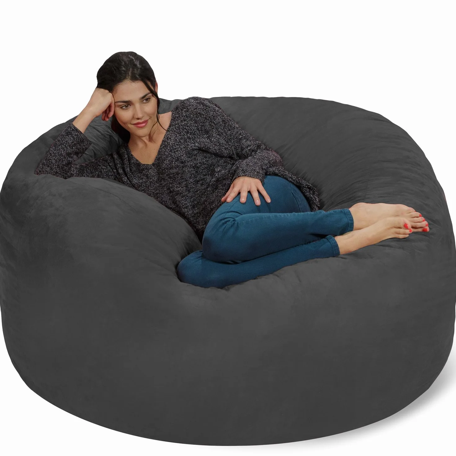 Chill Sack Krzesło do pufy: gigantyczny worek do siedzenia z pianki z pamięcią kształtu 5 stóp - duża sofa z miękkim pokrowcem z mikrofibry - węgiel drzewny