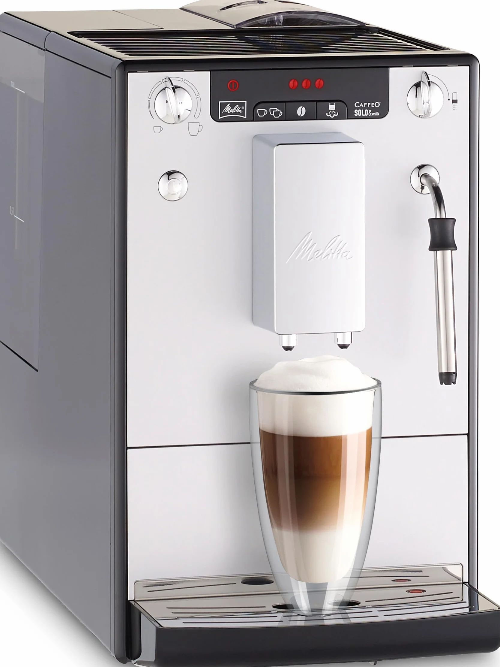 Melitta Caffeo Solo & Milk E953-202, smukły automatyczny ekspres do kawy z dyszą do spieniania mleka, 1,2 l, srebrny