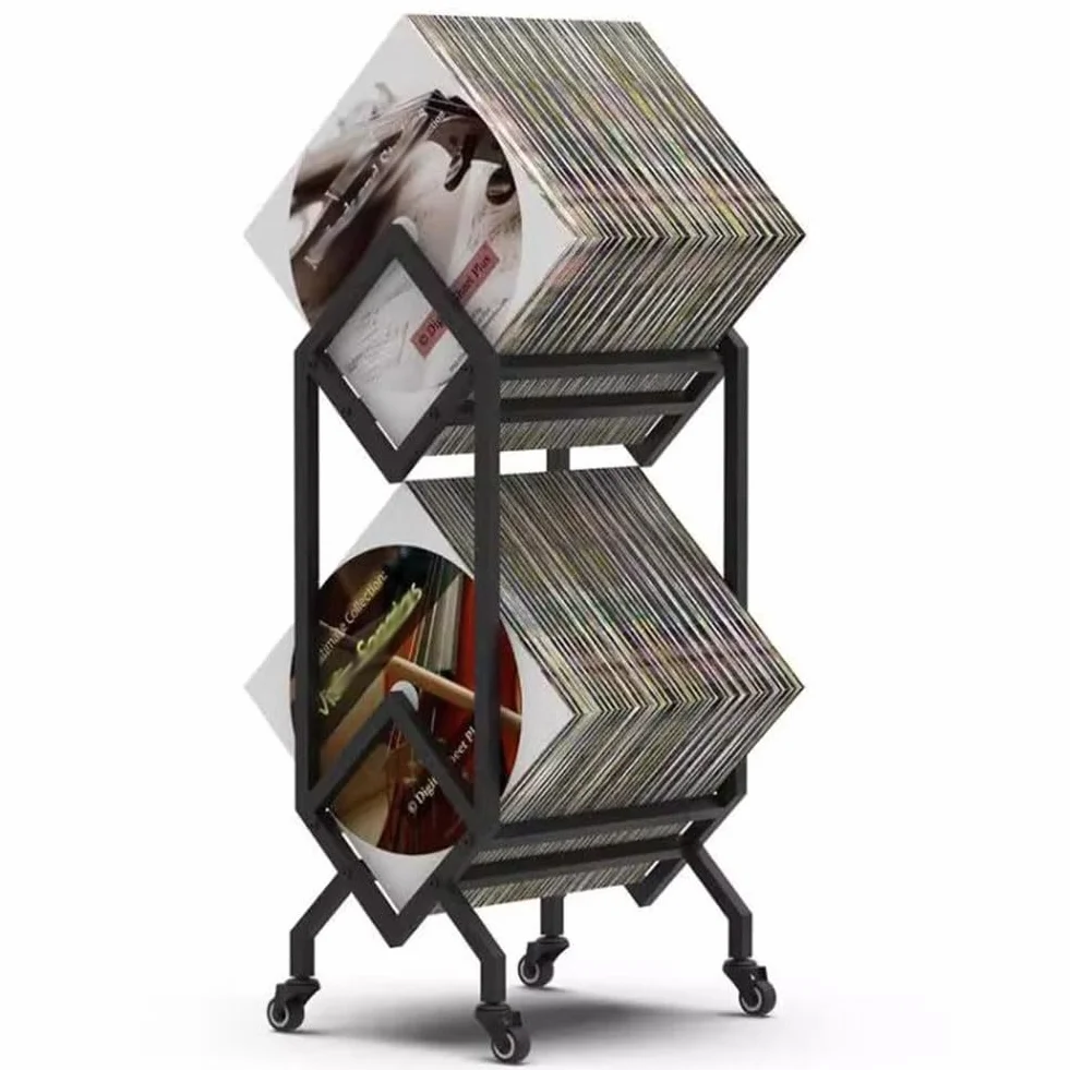 Stojak na czasopisma, 2-poziomowy stojak do przechowywania z kółkami – wszechstronny regał na albumy, odtwarzacze muzyczne, wystawy sztuki, gazety i czasopisma - stylowy organizer na czasopisma