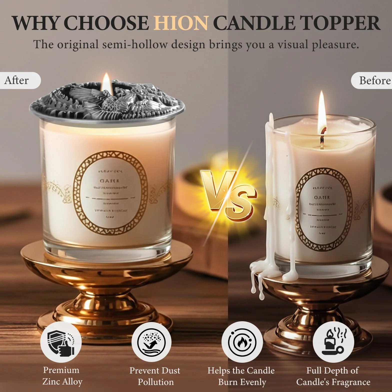 Illuma Lid Candle nakładka na pokrywkę świecy, wiele stylów, matryca ze szczotkowanymi akcesoriami, klosz abażuru, topiony metal Boże Narodzenie, pomaga równomiernie roztopić świecę