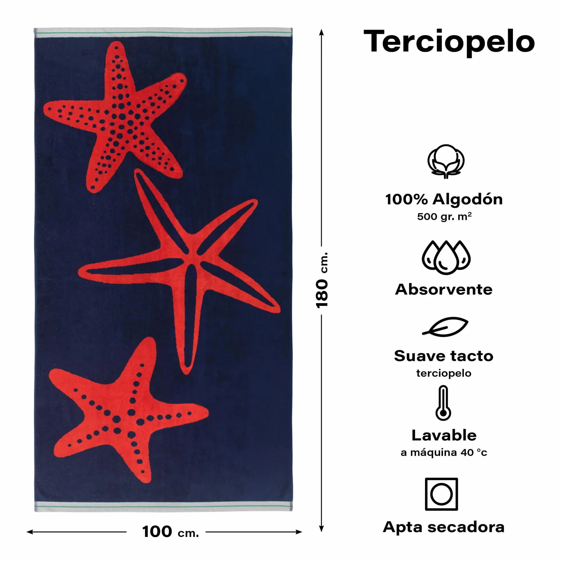 Top Towel - Son Duży ręcznik plażowy 100 x 180 cm - 100% bawełna egipska podwójna gąbka - miękka i trwała - aksamitne wykończenie - można prać w pralce