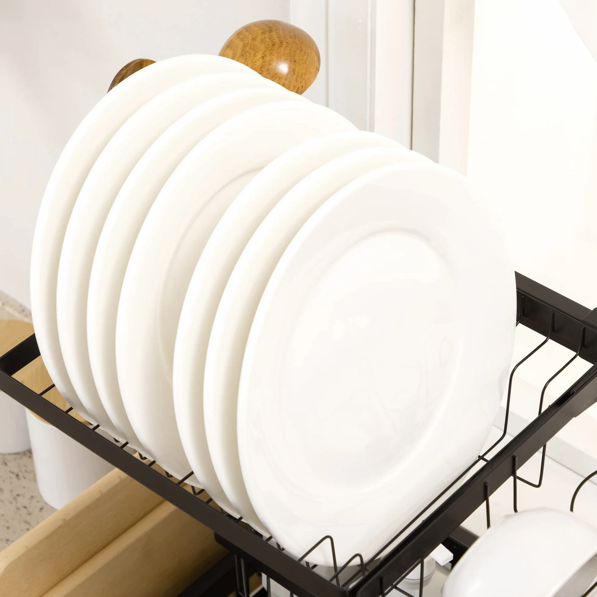 HOMCOM Ociekacz na mokro, suszarka nad zlewem, 2 poziomy, uchwyt na noże, stojak na deskę do krojenia, organizer kuchenny, 93 x 30 x 52,5 cm, stal czarna