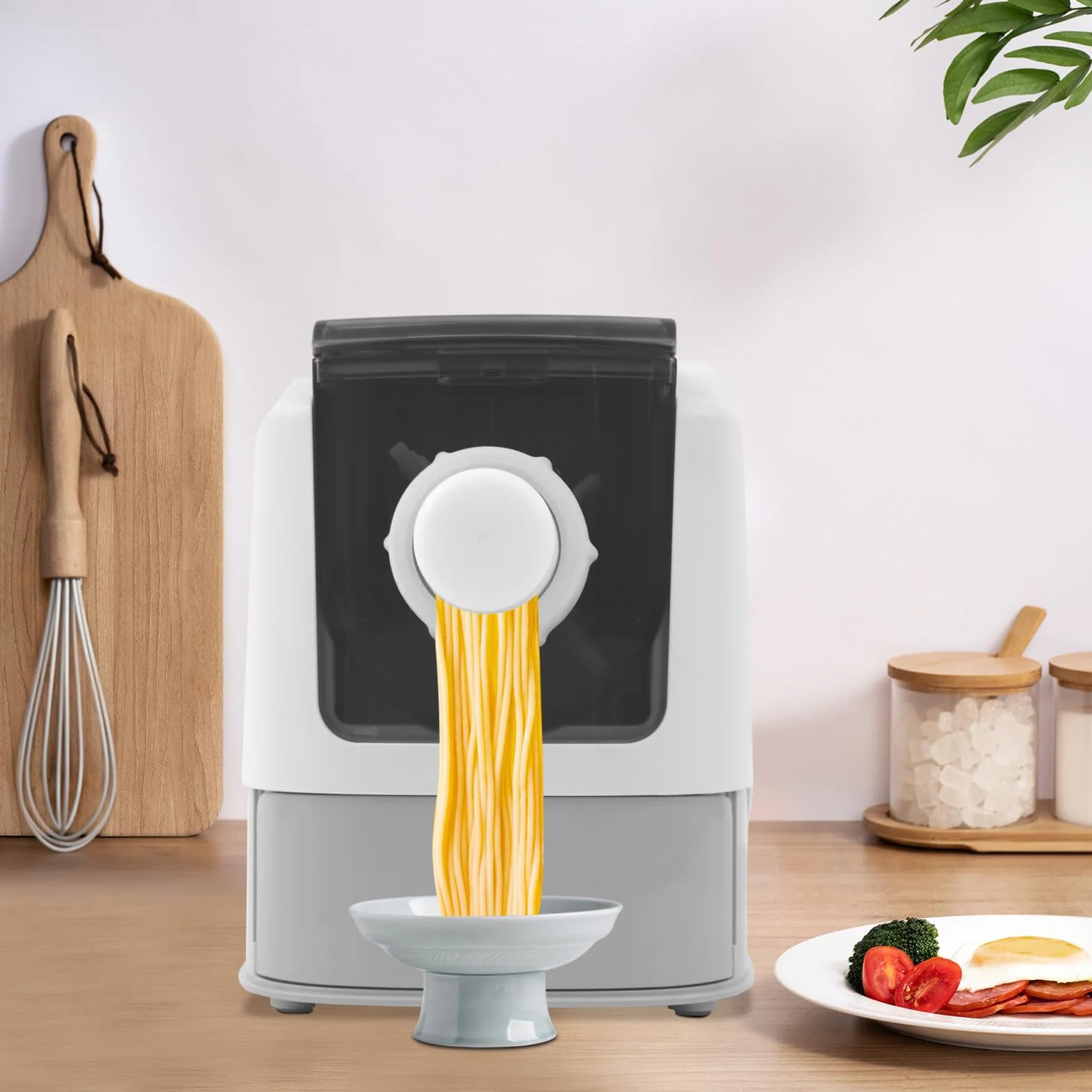 Elektryczna maszynka do makaronu z 13 foremkami, 260 W, w pełni automatyczna maszyna do makaronu, do 500 g suchej mąki, makaron do makaronu do pierogów, spaghetti, fettuccine