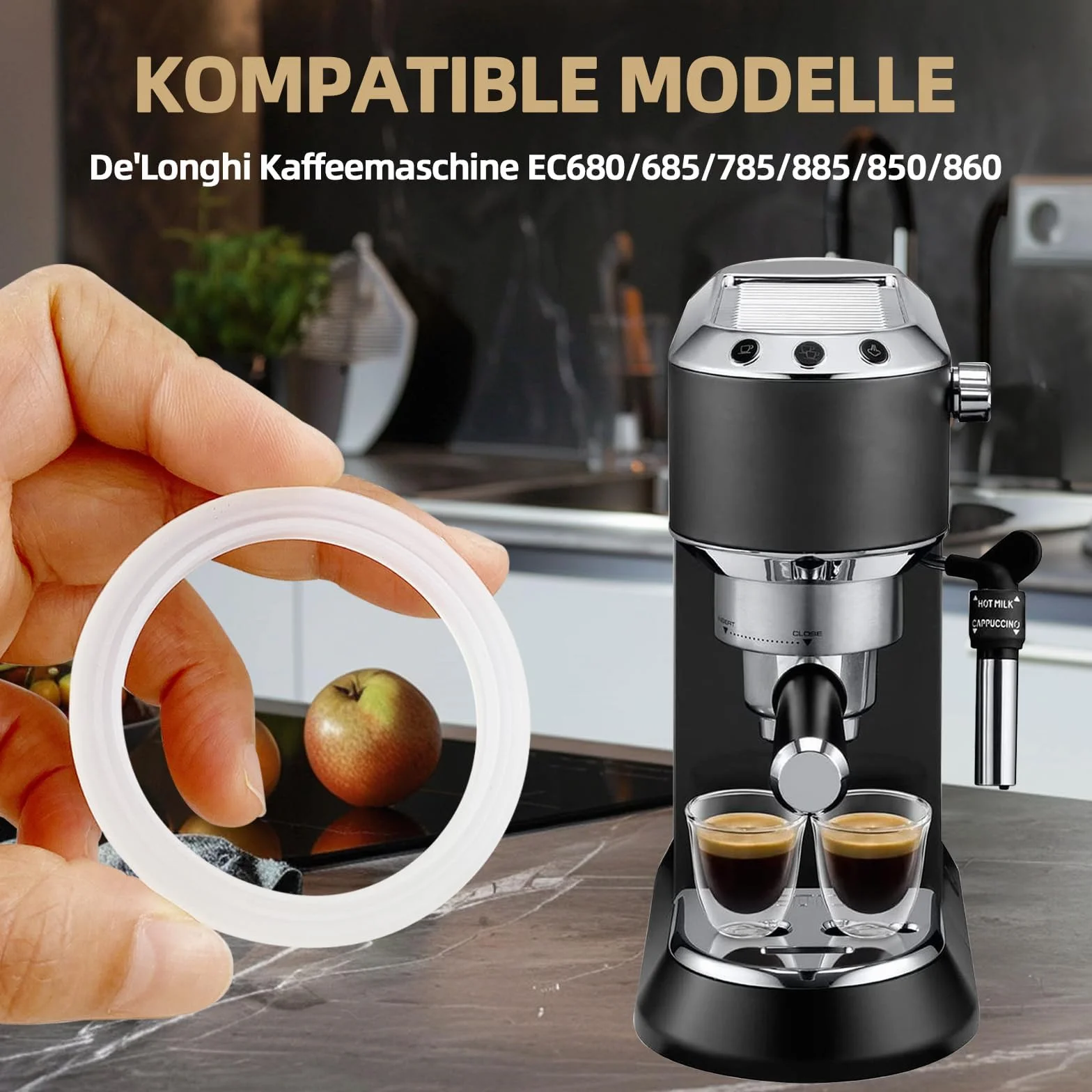 Uszczelka silikonowa do ekspresu do kawy, kompatybilna z DeLonghi EC680, EC685, EC820, EC850, EC860, średnica zewnętrzna 58mm, średnica wewnętrzna 45mm, odpowiednia dla miłośników kawy(1 Sztuki)