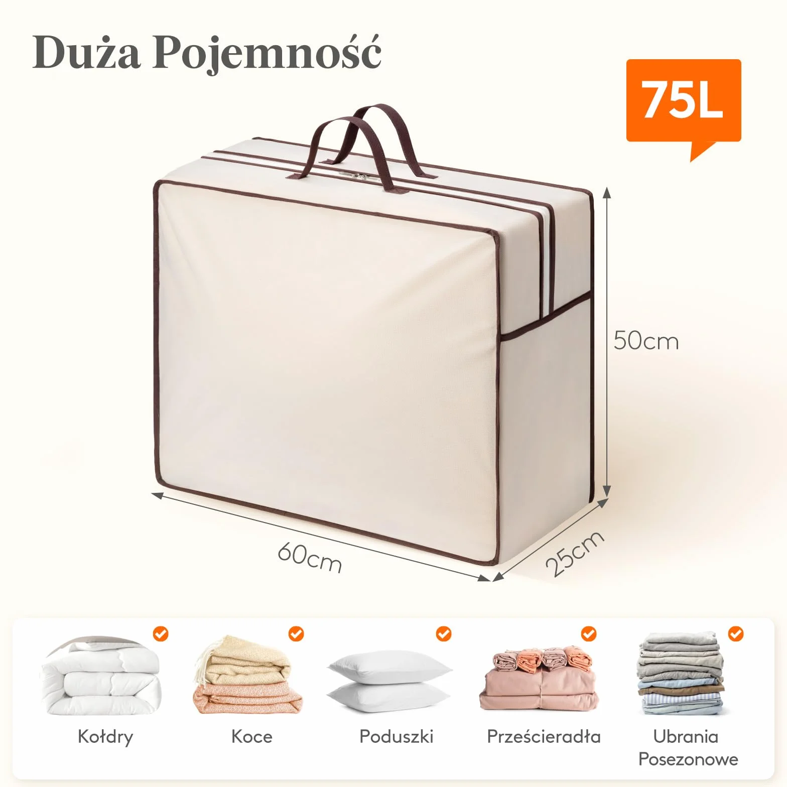 Lifewit 75L Torba do przechowywania z wzmocnionymi uchwytami, 3 sztuki odzieży, oddychająca, XXL przechowywanie kołder z 2 zasuwakami, przechowywanie poduszek, pościeli i koców