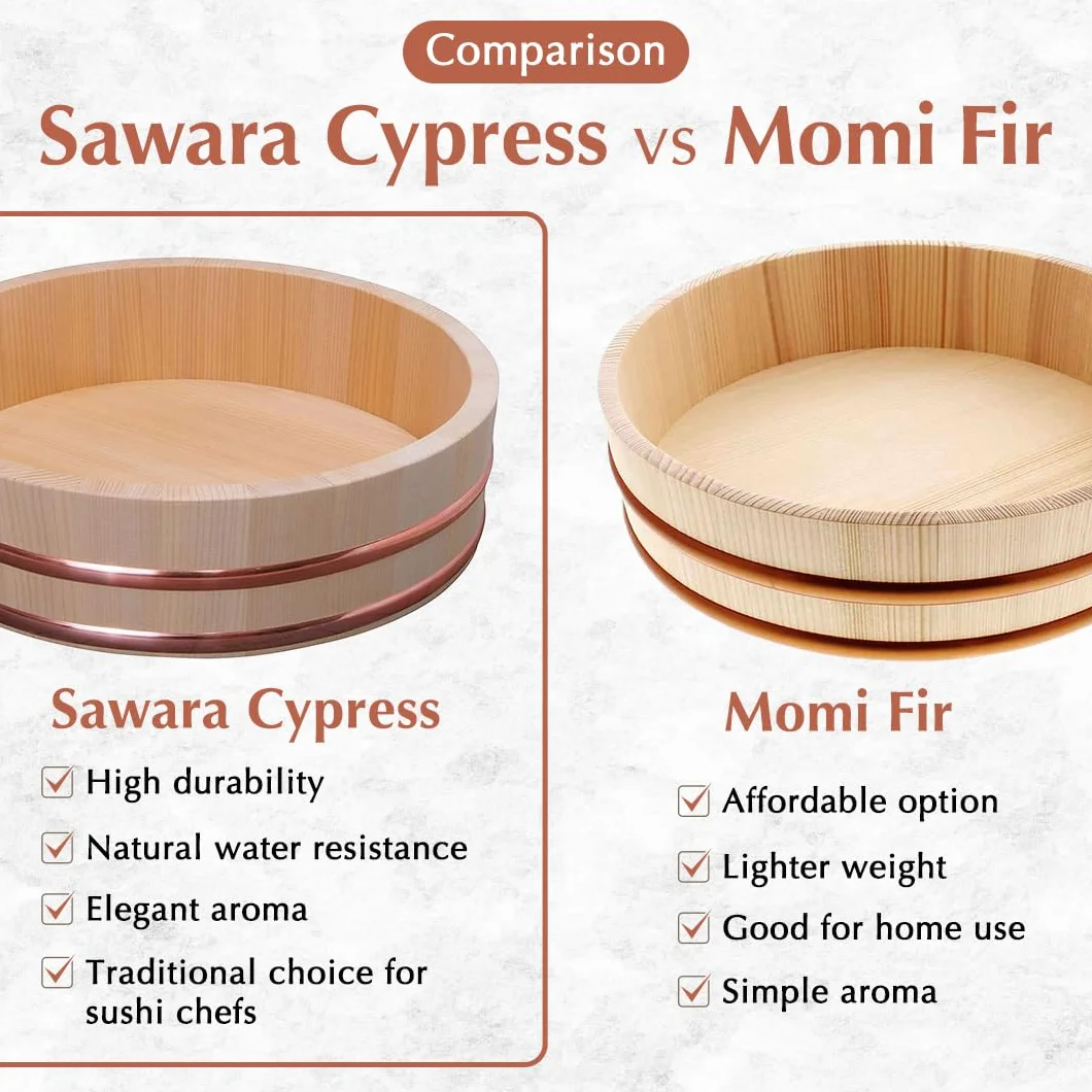 TIKUSAN Drewniana wanna do mieszania ryżu Hangiri Miedziana opaska wyprodukowana w Japonii Sushi Rice Bowl Sushi Oke (33 cm)