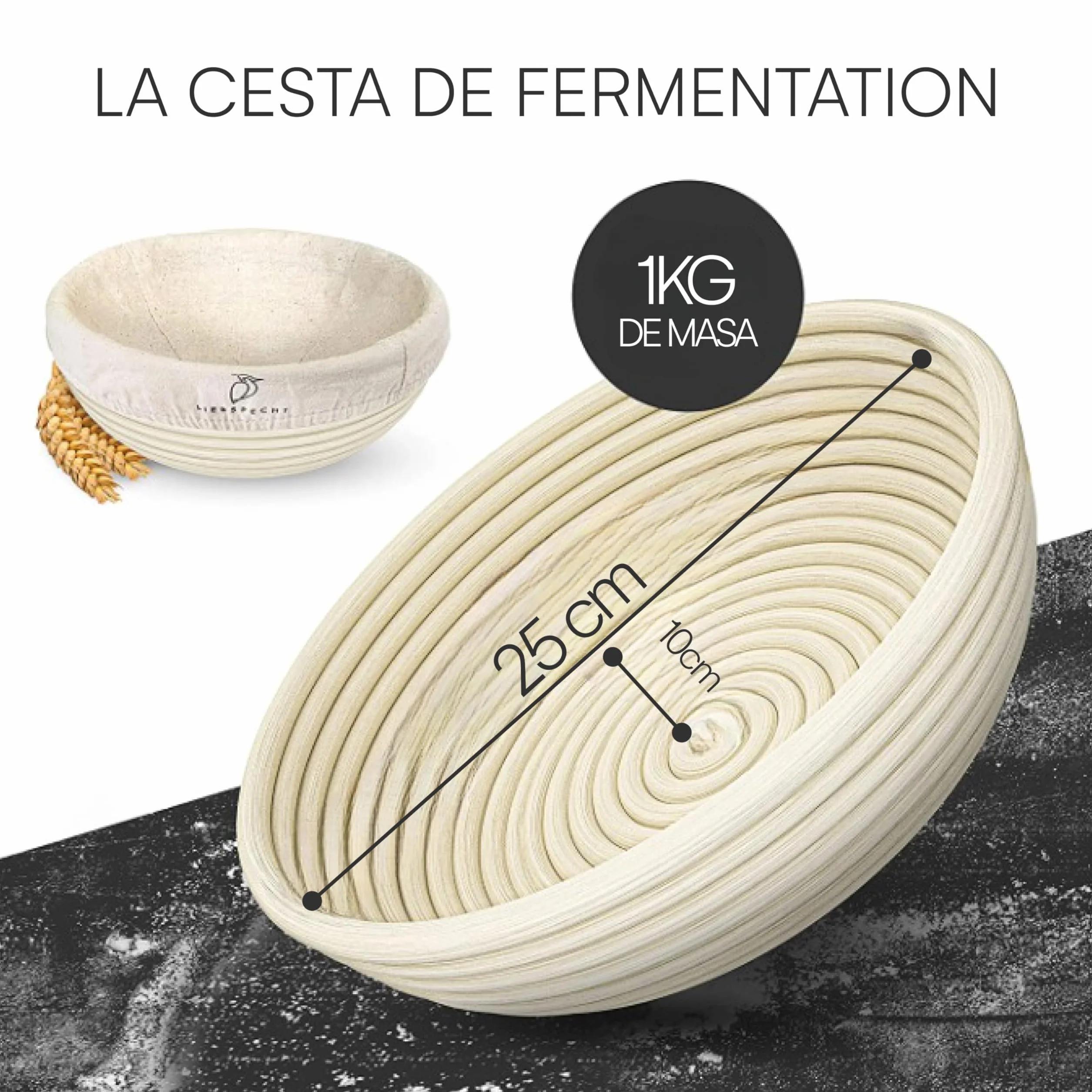 Wysokiej jakości okrągły kosz do pieczenia chleba (25 cm) – forma do pieczenia chleba z nadającą się do prania wkładką lnianą – optymalny na 1 kg ciasta – idealny dodatek do pieczenia